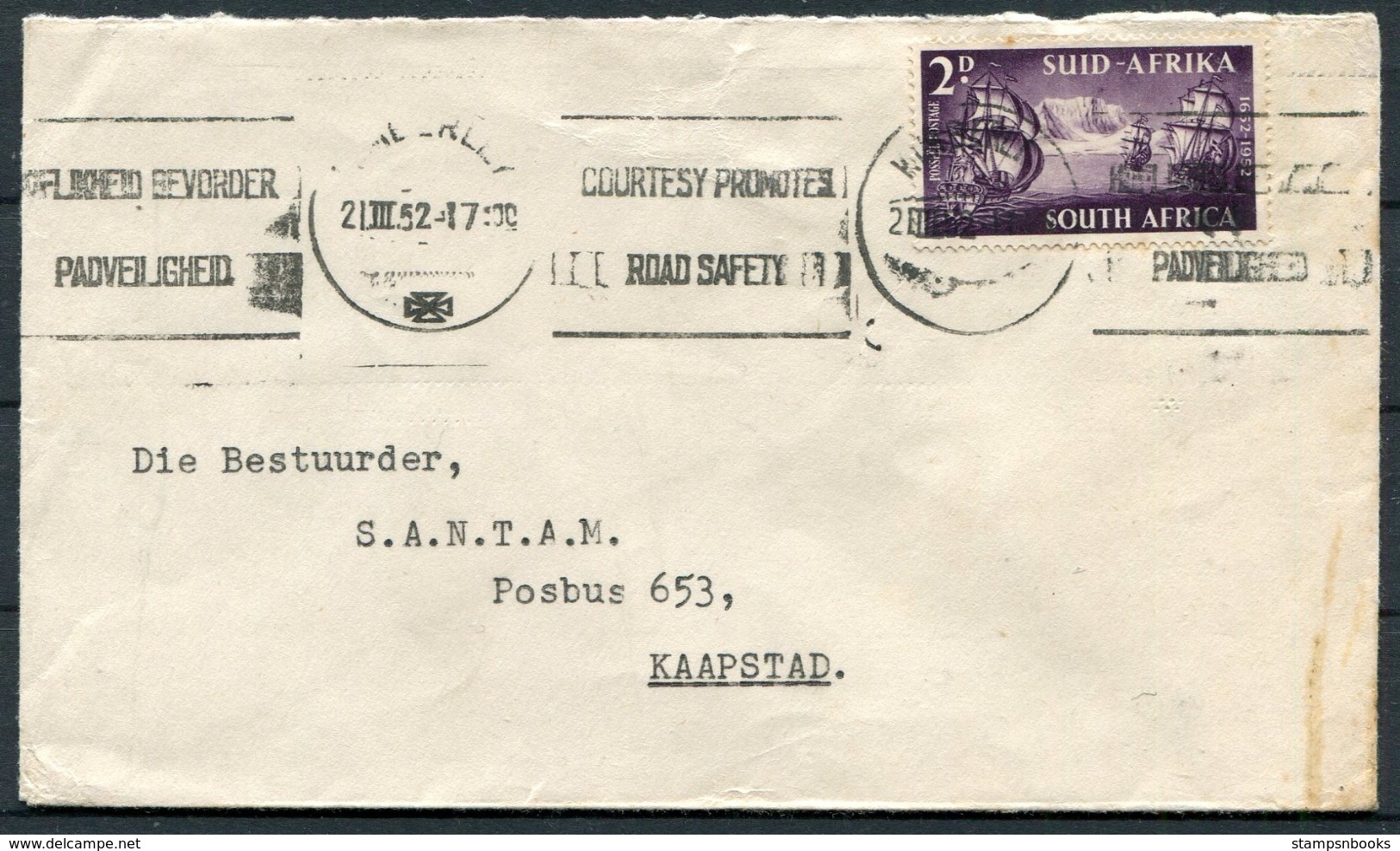 1952 South Africa Kimberley "Road Safety" Slogan Cover - S.A.N.T.A.M. Cape Town. HJ Stander - Airmail