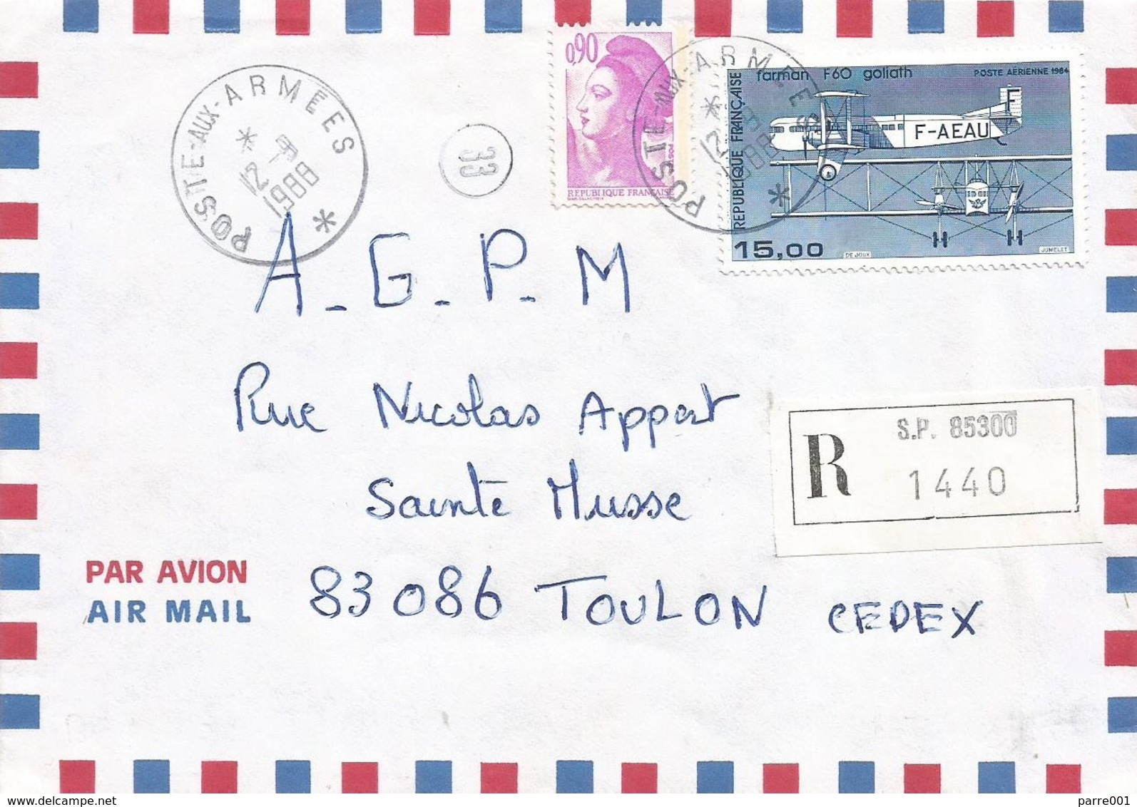 Djibouti 1988 Poste Aux Armees France SP85300 Military Militaire Forces Registered Cover - Militaire Stempels Vanaf 1900 (buiten De Oorlog)