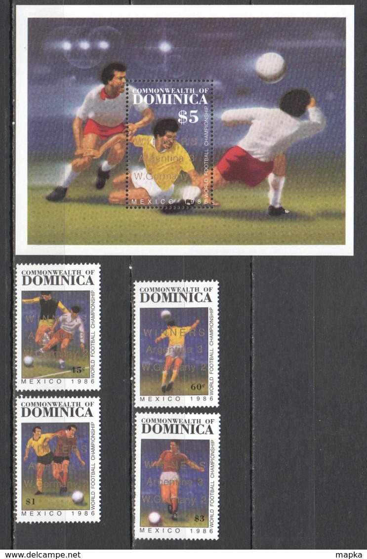 D345 1986 DOMINICA SPORT FOOTBALL CUP MEXICO OVERPRINT #988-91 BL+SET MNH - 1986 – Mexico