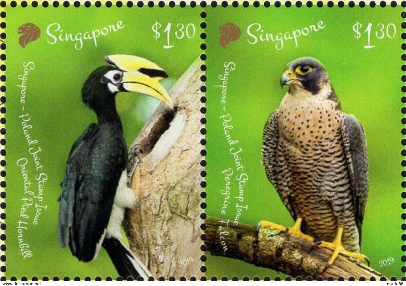 Singapore - 2019 - Birds - Hornbill And Falcon - Joint Issue With Poland - Mint Stamp Set - Singapore (1959-...)