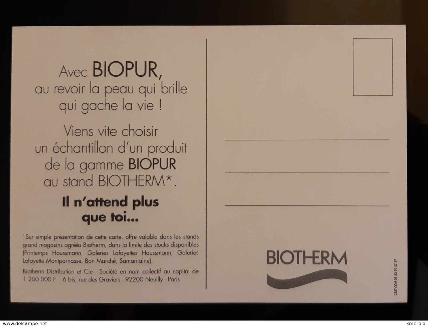 BIOTHERM Cosmetique Carte Postale - Modernes (à Partir De 1961)