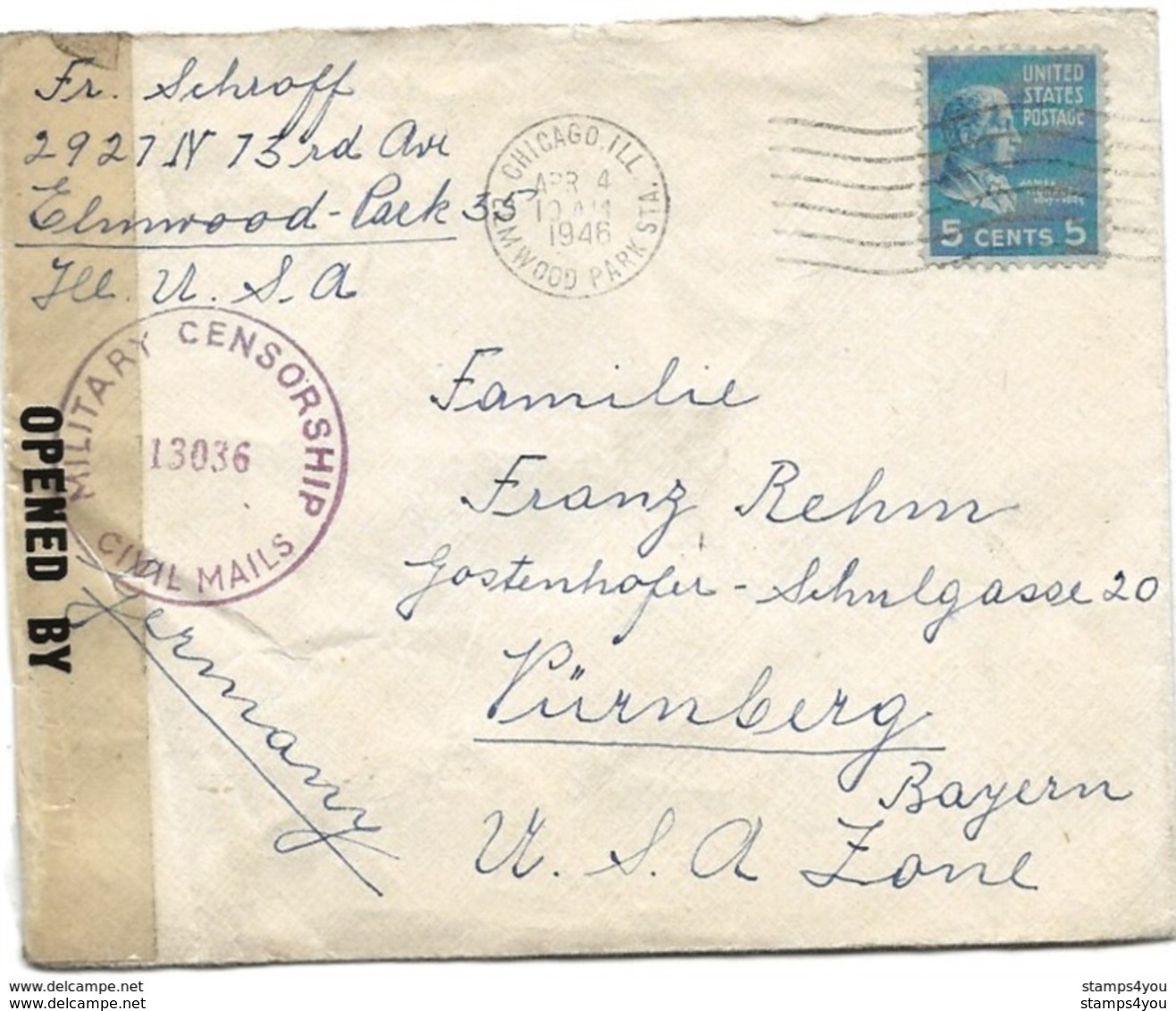 221 - 57 - Enveloppe Envoyée De Chicago En Allemagne 1946 - Censure - Other & Unclassified