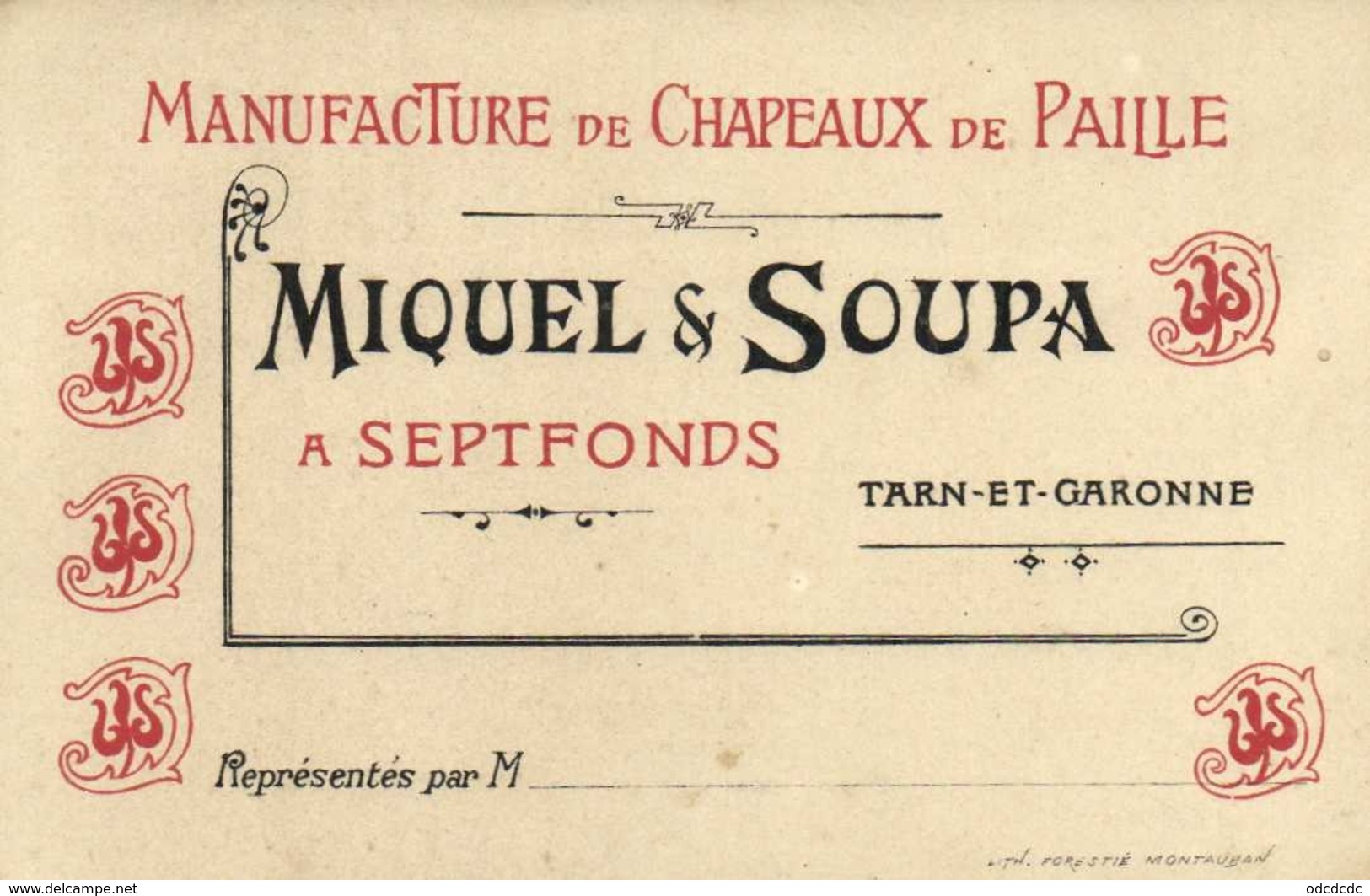 PUB  MANUFACTURE  De CHAPEAUX De PAILLE  MIQUEL & SOUPA A  SEPTFONDS  Tarn Et Garonne RV - Autres & Non Classés