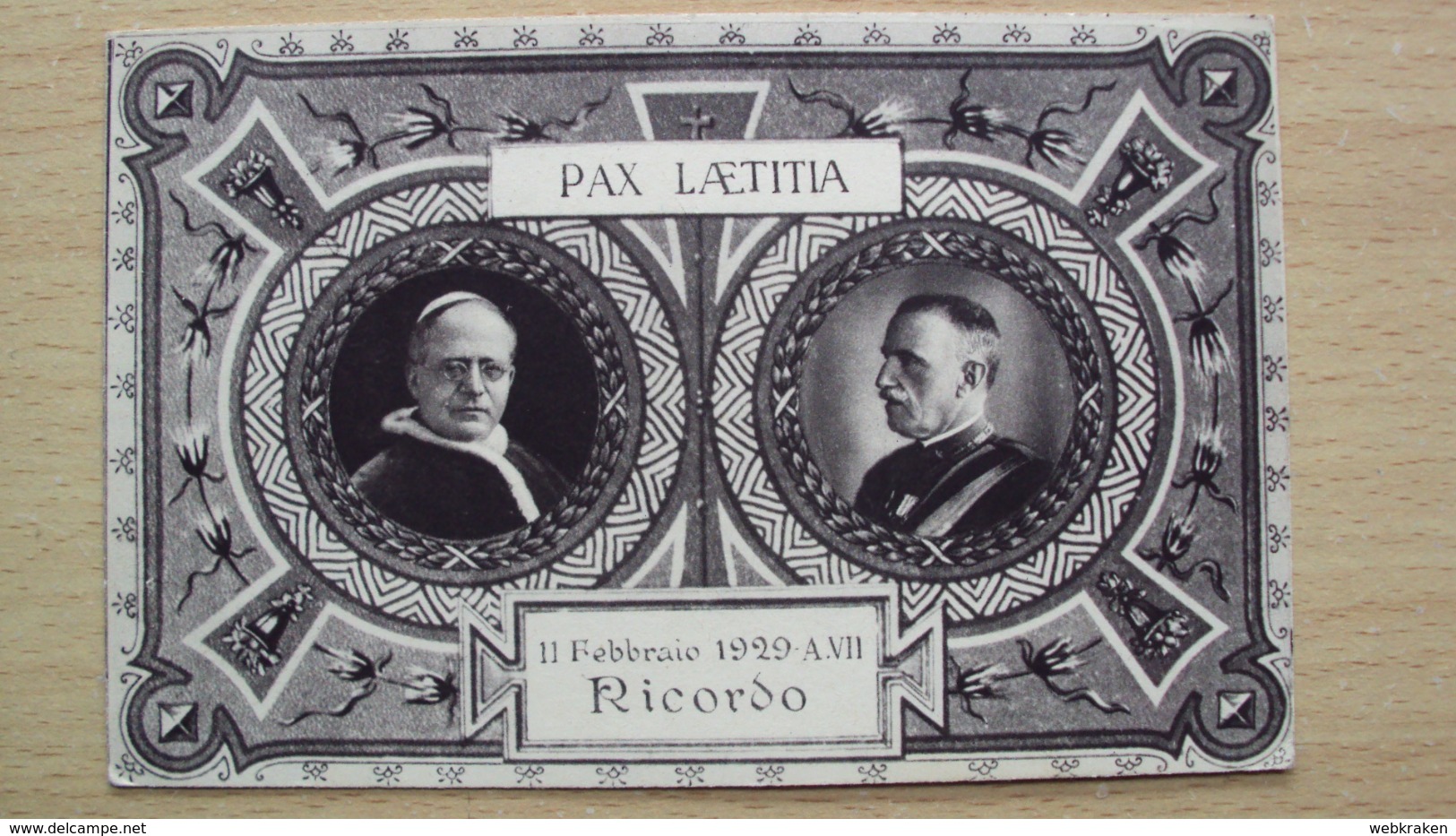 CARTOLINA REGNO VATICANO RE VITTORIO EMANUELE E PAPA PIO IX RICORDO PATTI LATERANENSI 11.02.1929 FORMATO PICCOLO - Personajes