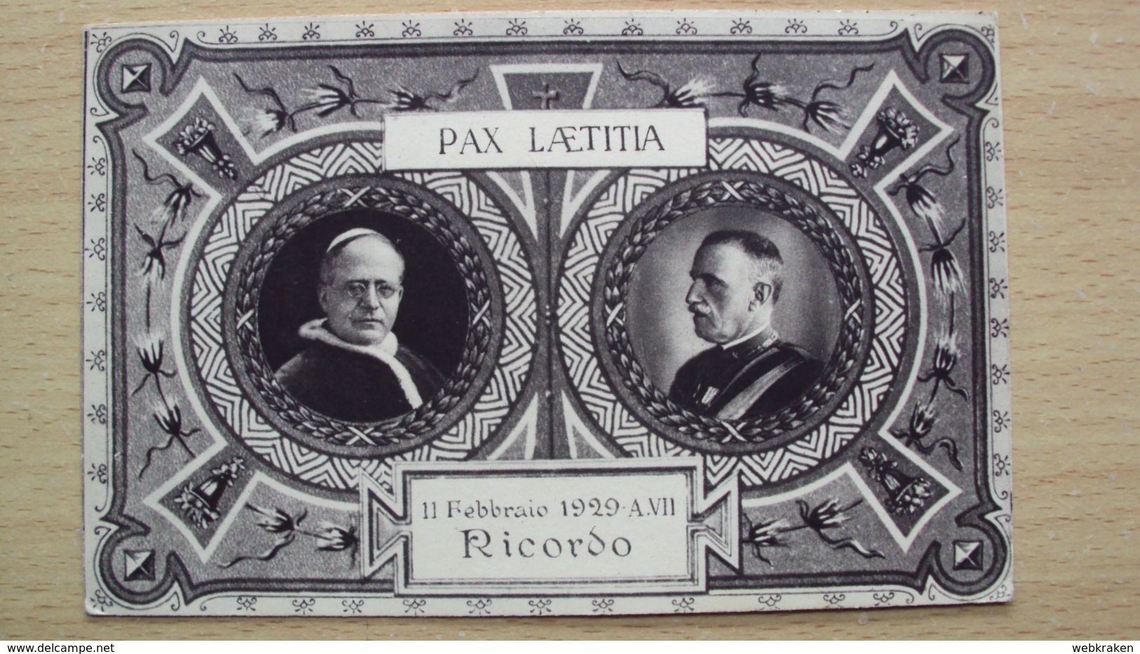 CARTOLINA REGNO VATICANO RE VITTORIO EMANUELE E PAPA PIO IX RICORDO PATTI LATERANENSI 11.02.1929 FORMATO PICCOLO - Personaggi