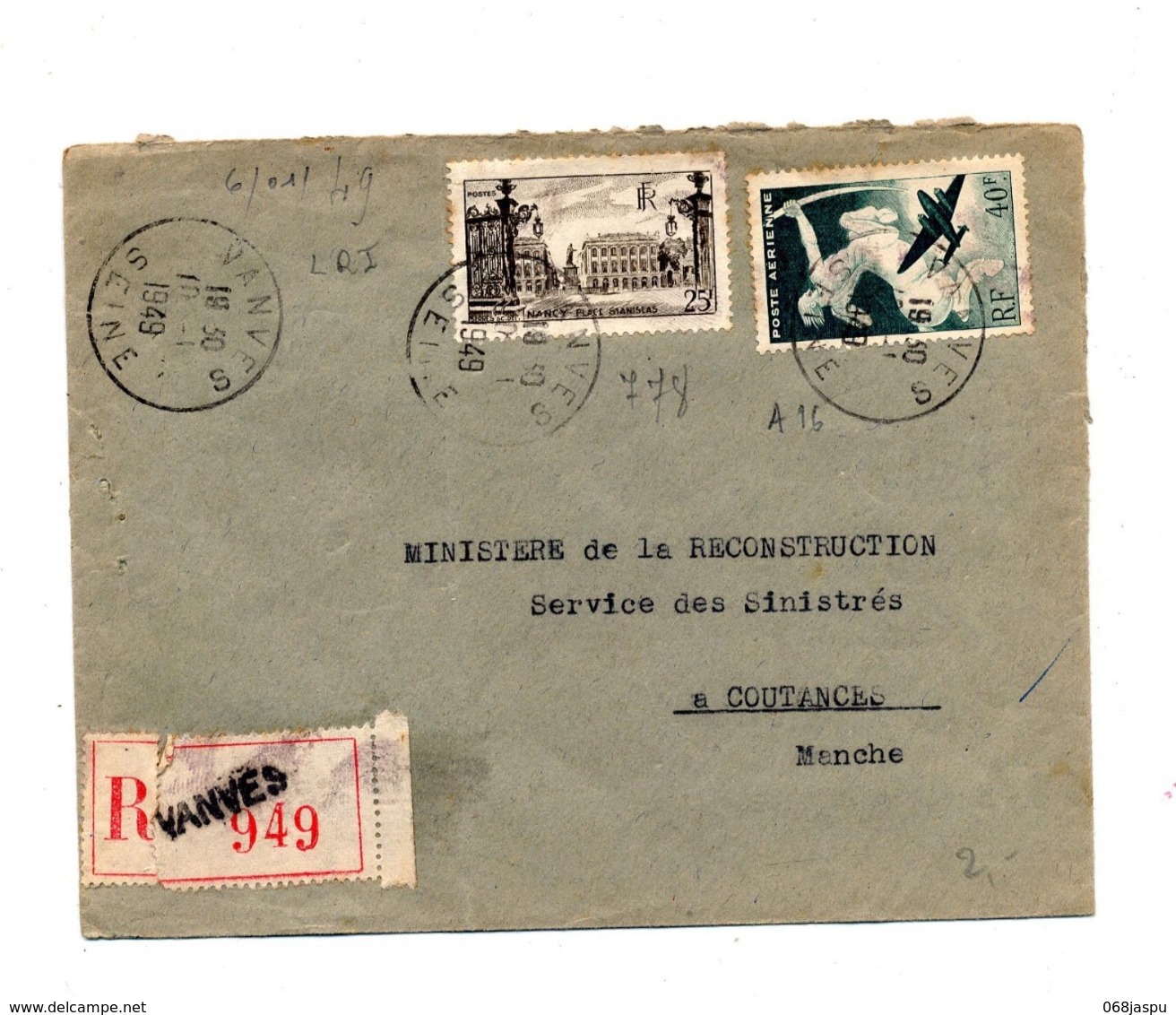 Lettre Recommandée Vanves Sur Avion Nancy - Manual Postmarks