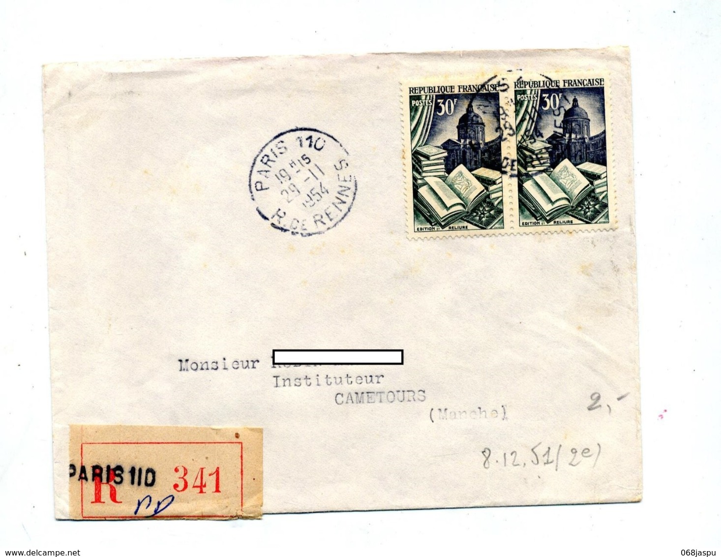Lettre Recommandée Paris 110 Sur Reliure - Manual Postmarks