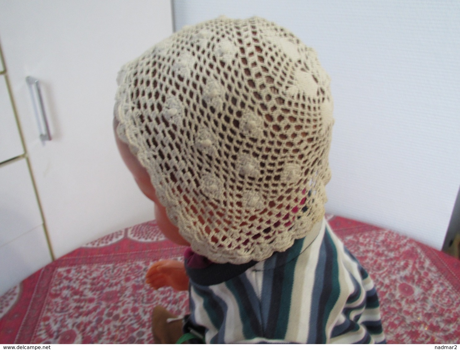 Beau Bonnet En Dentelle Au Crochet Ancienne Pour Bébé, Poupée, Baigneur Ou Poupon TBE Années 40 N°3 - 1900-1940