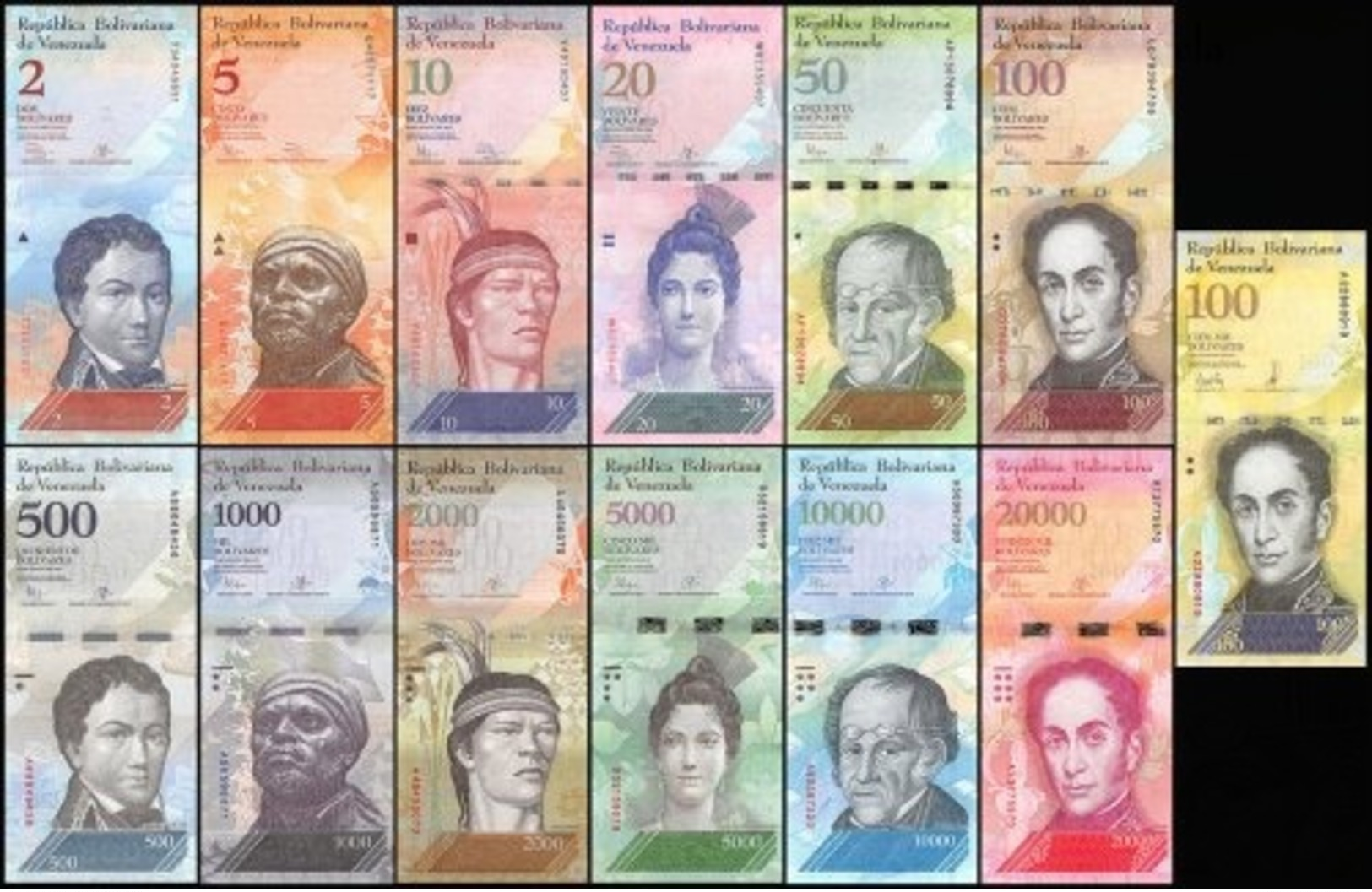 Venezuela 2 - 100,000 Bolívar Fuerte 13 Pieces - , Full Set, 2007-2017, UNC - Venezuela