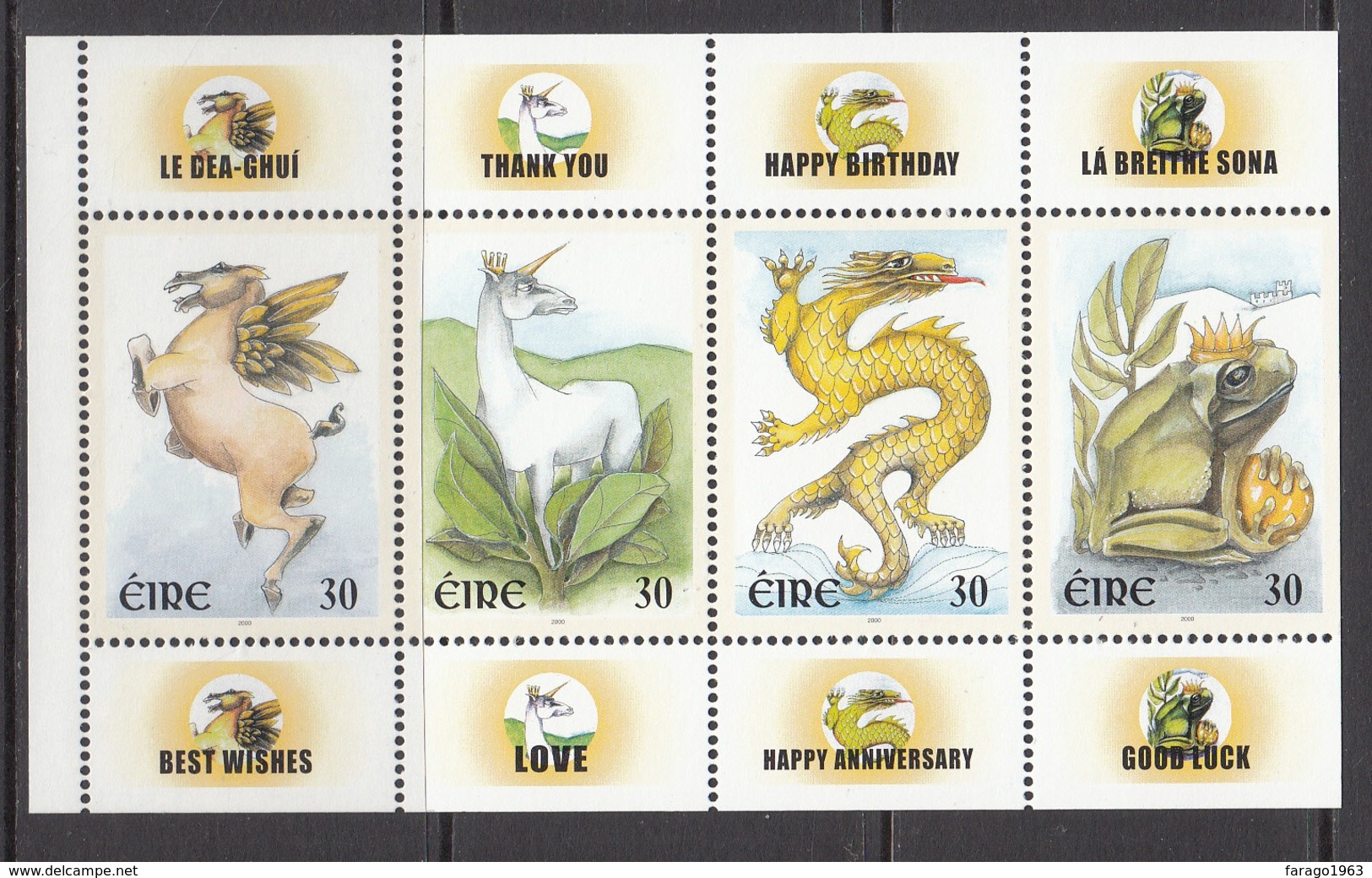 2000 Ireland Mythical Creatures Unicorn Dragon Frog Sheet  MNH - Contes, Fables & Légendes