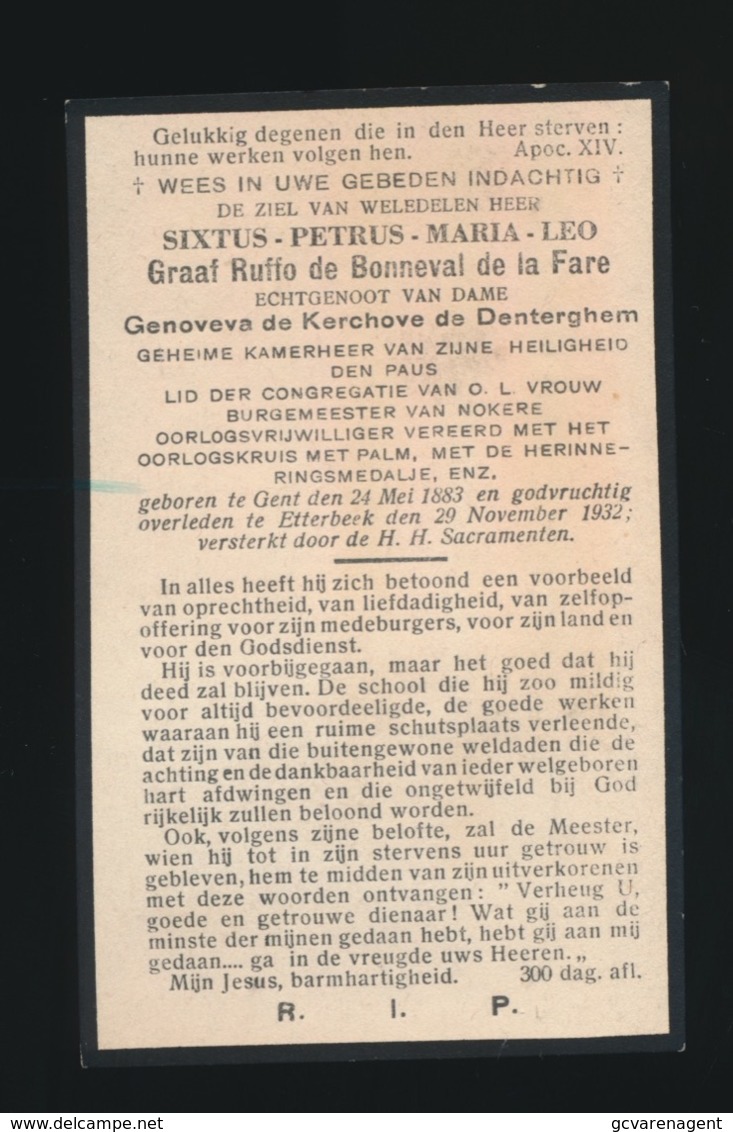 ADEL NOBLESSE - BURGEMEESTER NOKERE ) KAMERHEER V:D PAUS - GRAAF SIXTUS RUFFO De BONNEVAL De La FARE - GENT 1883 - ETTER - Overlijden