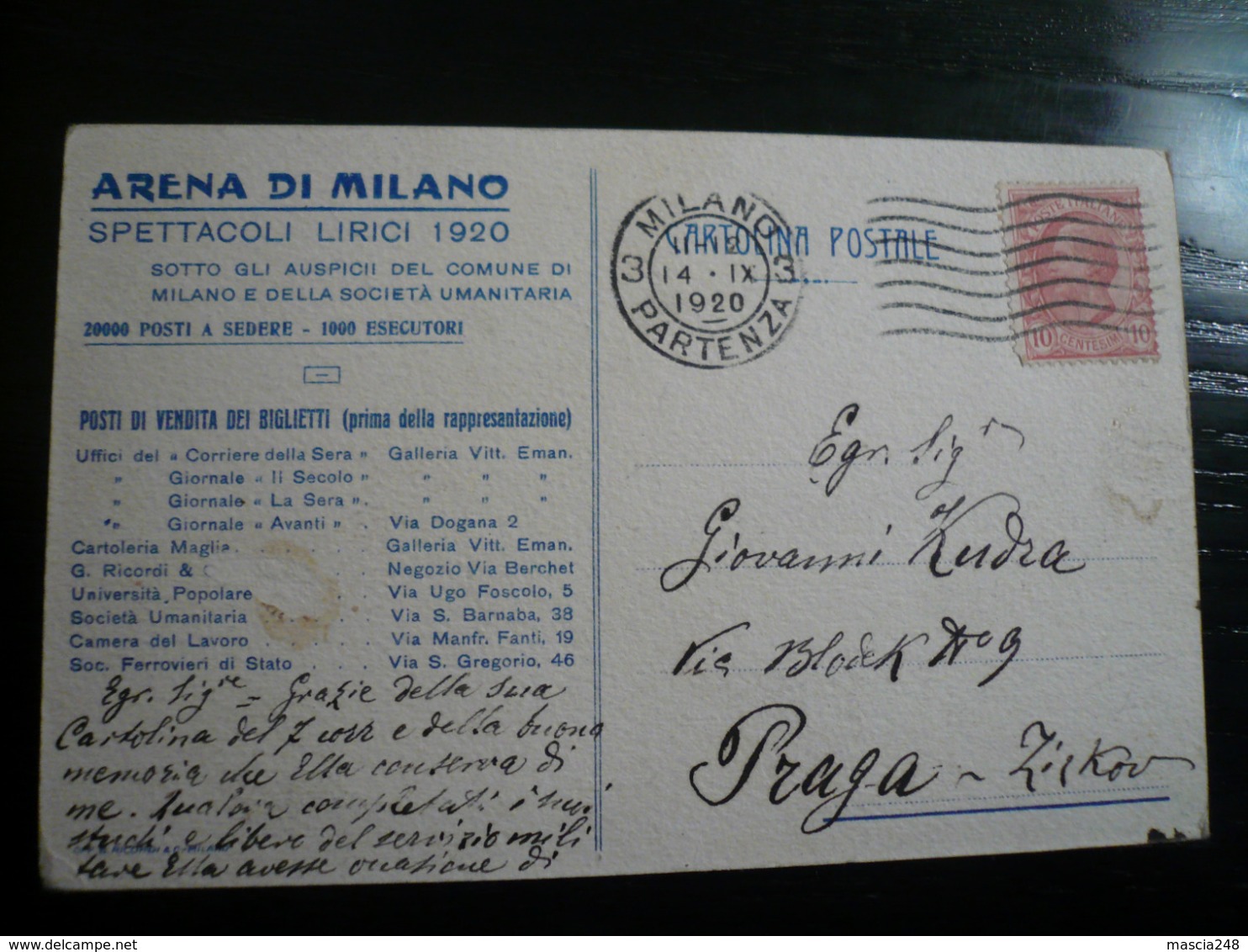 1920 Verdi Milano Teatro ARENA AIDA Spettacoli Lirici  Rara Usata In Data - Milano (Milan)
