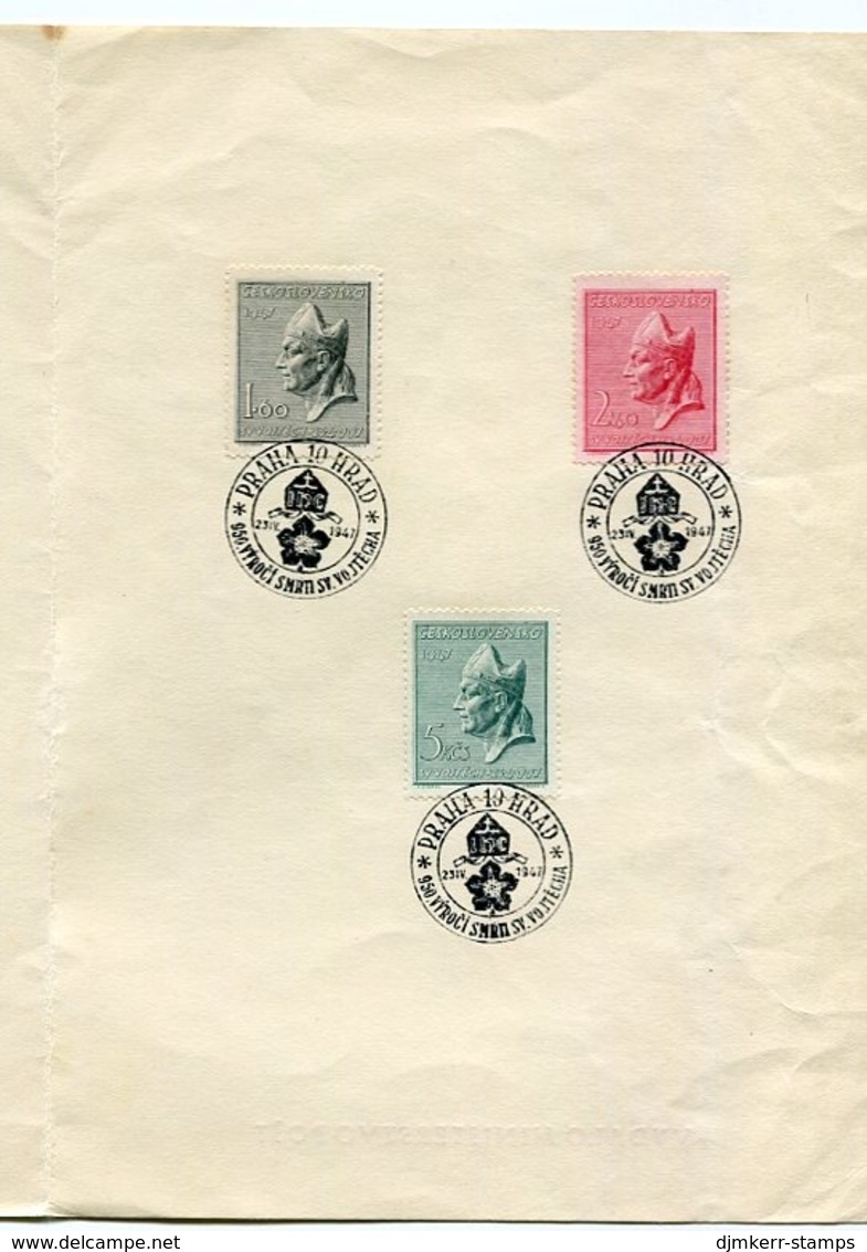 CZECHOSLOVAKIA 1947 St. Adalbert Cancelled Set In Presentation Folder.  Michel 515-17 - Briefe U. Dokumente