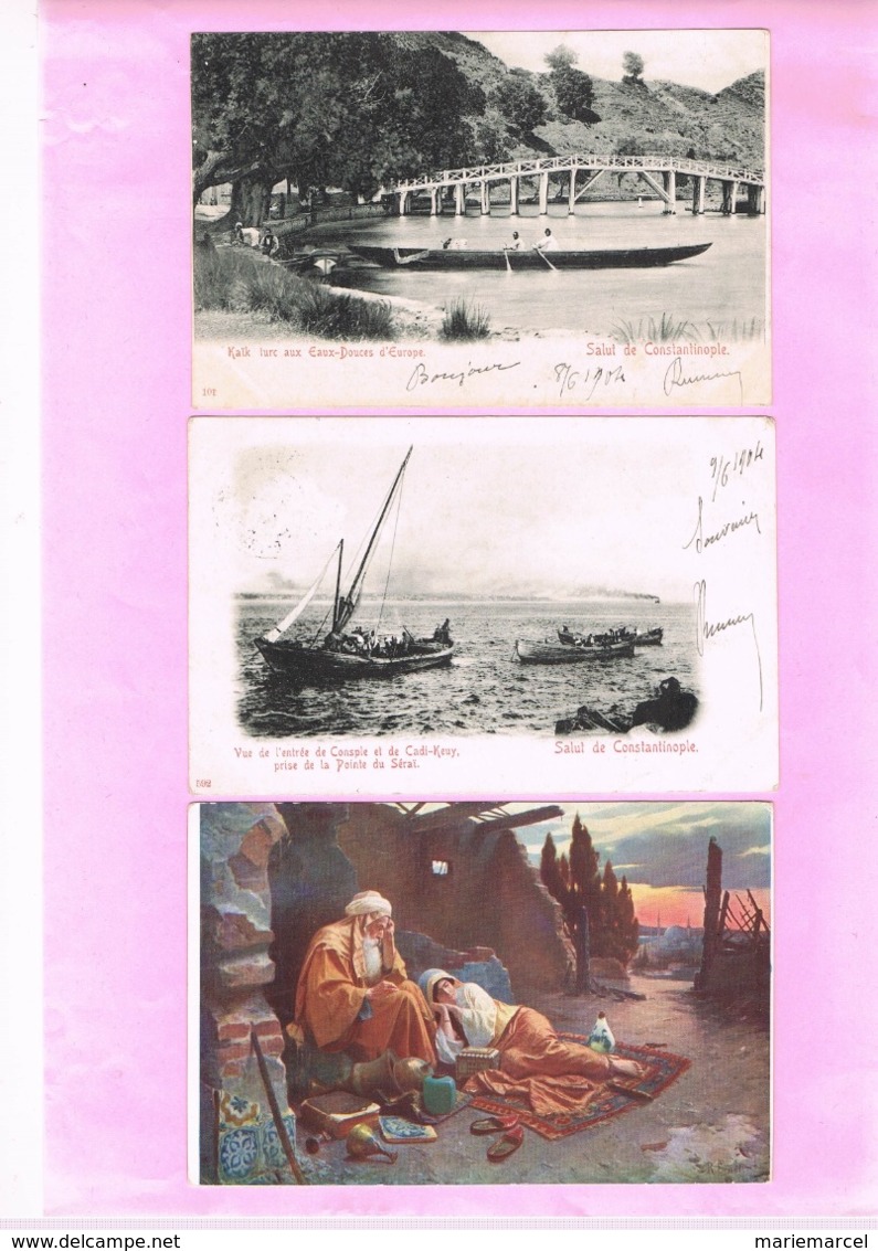 3 Cartes. SALUT DE CONSTANTINOPLE.KAÏK TURC AUX EAUX-DOUCES.ENTREE DE CADI-KEUY POINTE DU SERAÏ. - Turquie