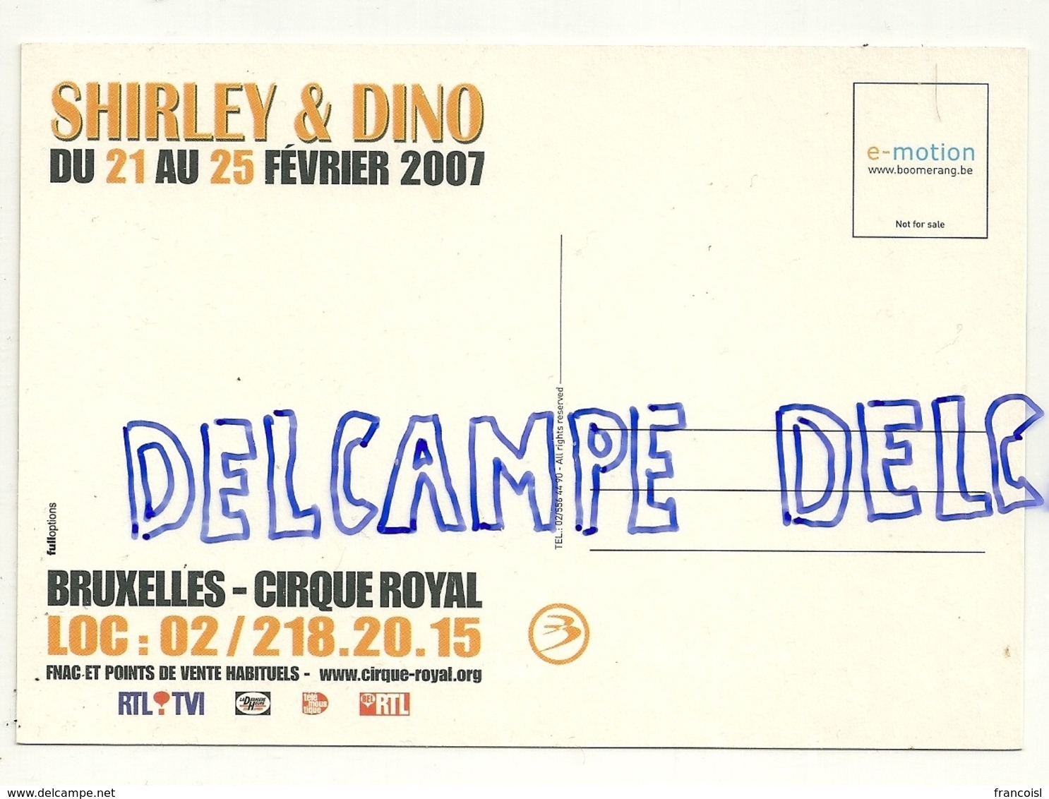 Publicité Pour Shirley & Dino Au Cirque Royal De Bruxelles. Carte Boomerang - Künstler