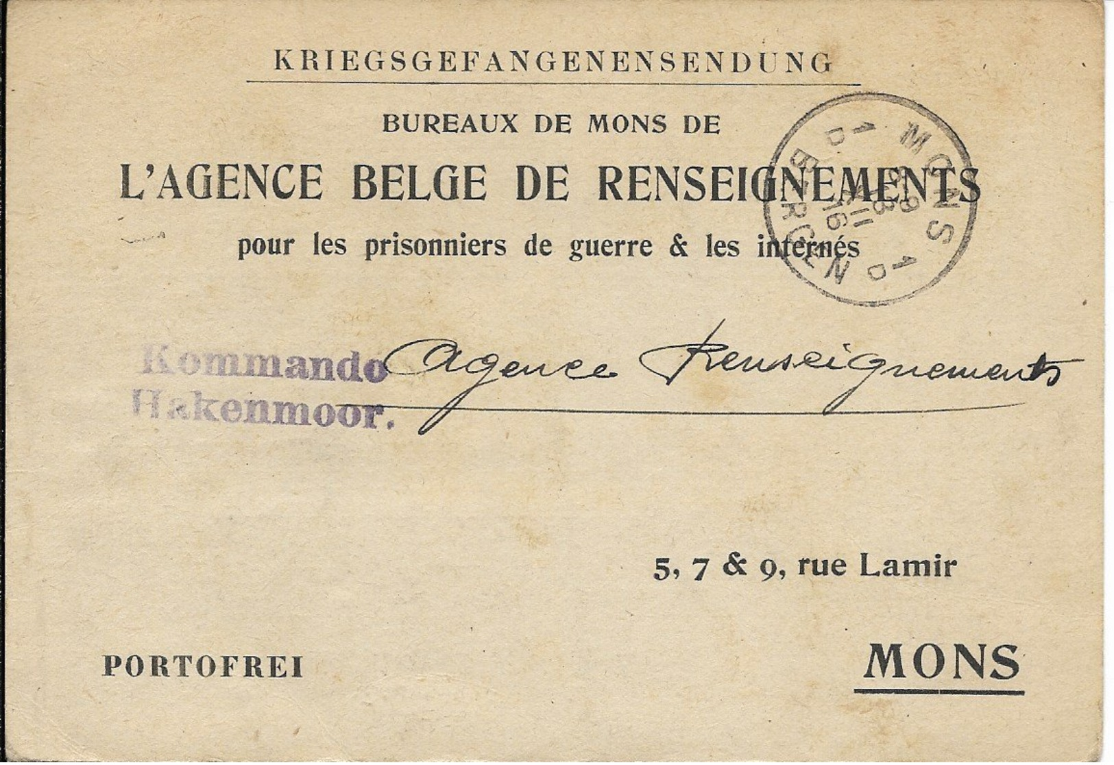 Kriegsgefangenensendung - Agence Belge De Renseignements - Prisoners