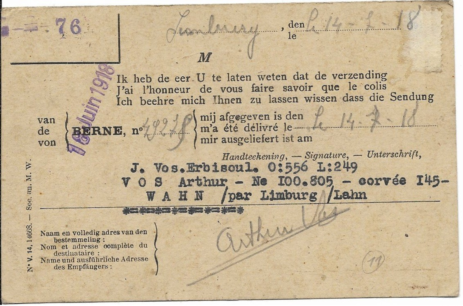 Kriegsgefangenensendung - Agence Belge De Renseignements - Prisoners