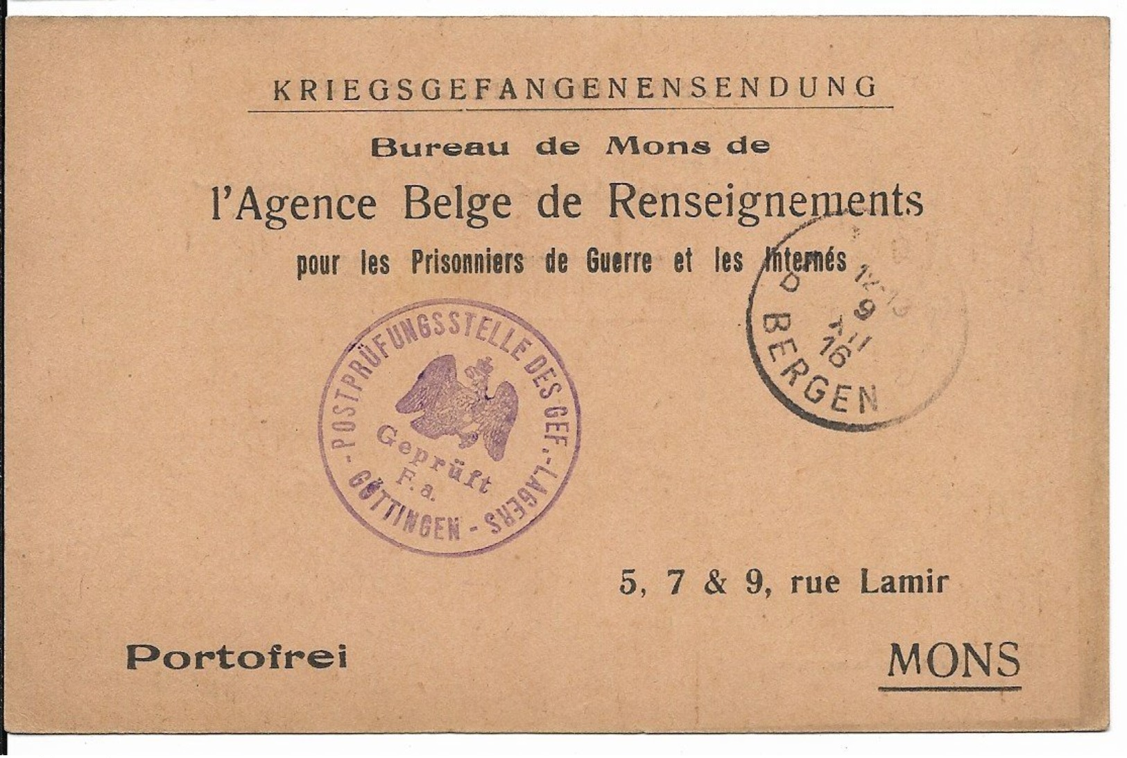 Kriegsgefangenensendung - Agence Belge De Renseignements - Prisoners