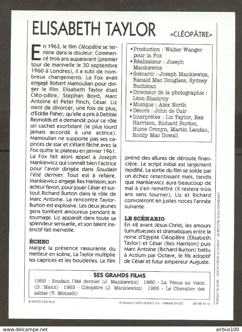 PORTRAIT DE STAR 1963 ÉTATS UNIS USA - ACTRICE ELISABETH TAYLOR CLÉOPATRE - UNITED STATES USA ACTRESS CINEMA FILM PHOTO - Fotos