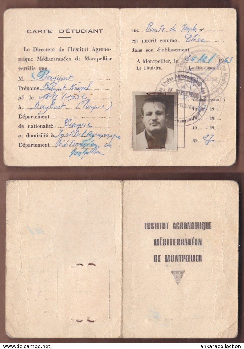 AC -  FRANCE STUDENT CARD MEDITERRANEAN AGRICULTURAL INSITUTE MONTPELLIER 25 FEBRUARY 1963 - Diploma's En Schoolrapporten