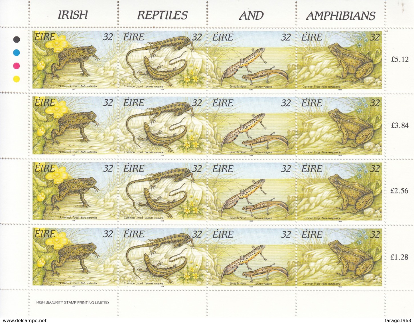 1995 Ireland Reptiles And Amphibians Frogs Miniature Sheet Of 16 MNH - Frogs