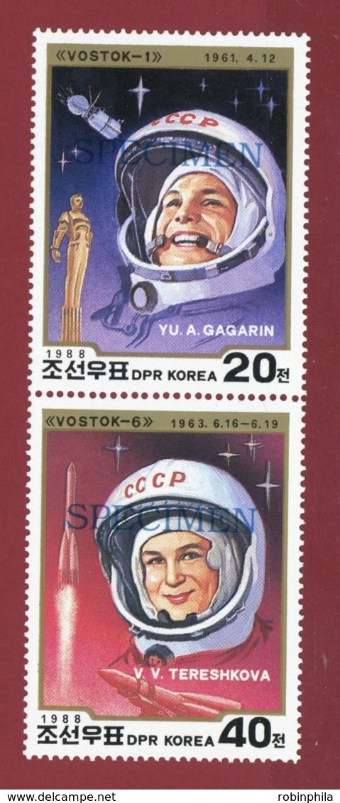 Korea 1988, SC #2796, Pair, Specimen, 1st Man & Woman In Space, Gagarin & Tereshkova - Asien