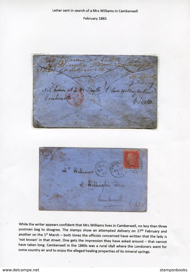 1865 GB 1d Red Cover - Camberwell London. Redirected, Unknown Person, Post Office Address Mystery! - Lettres & Documents