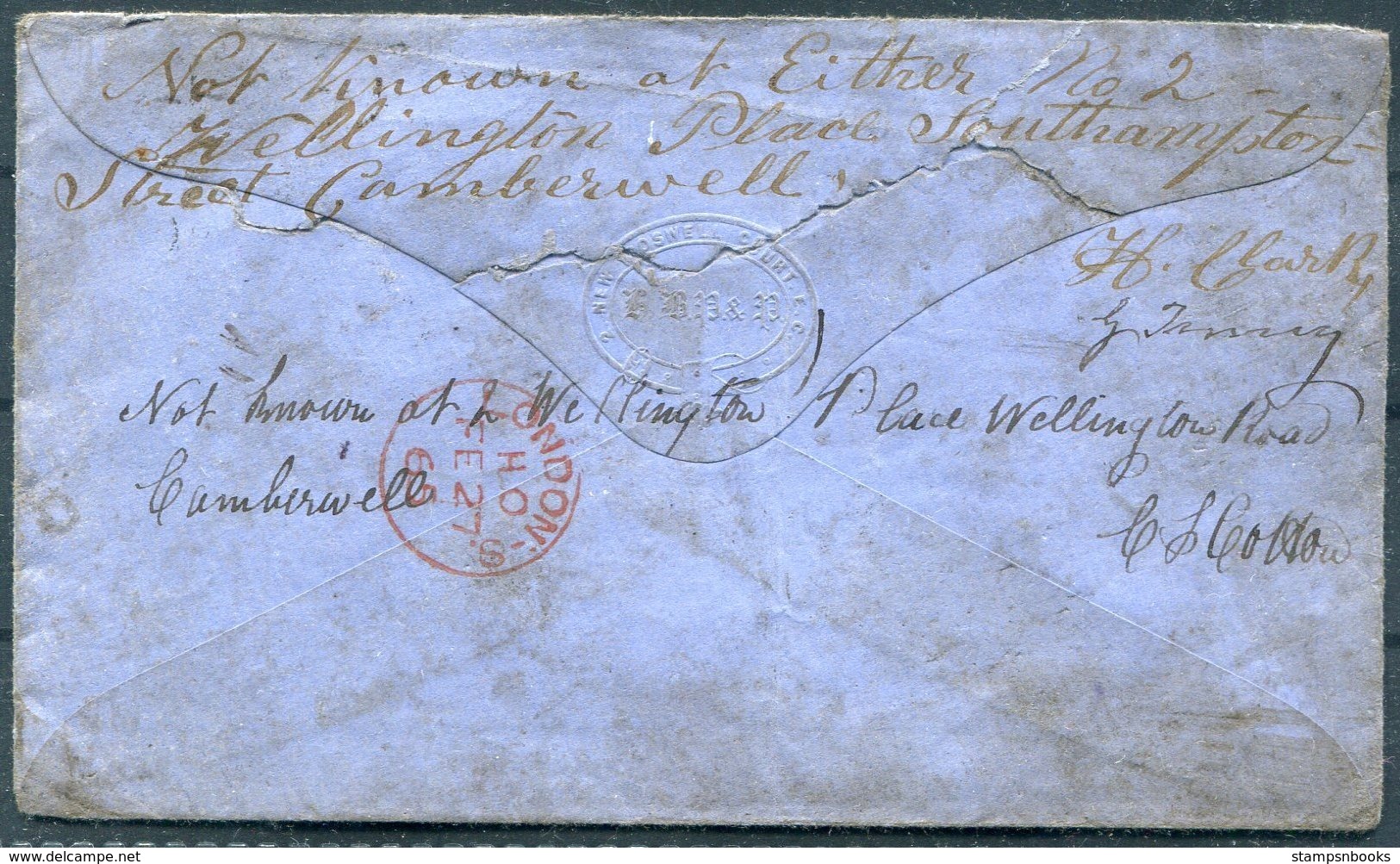 1865 GB 1d Red Cover - Camberwell London. Redirected, Unknown Person, Post Office Address Mystery! - Briefe U. Dokumente