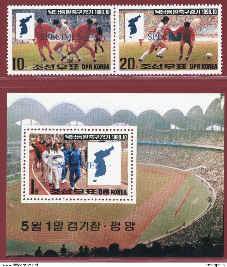 Korea 1990, SC #2937-38, Specimen, 2V+S/S, Reunification Football Games - Sonstige & Ohne Zuordnung