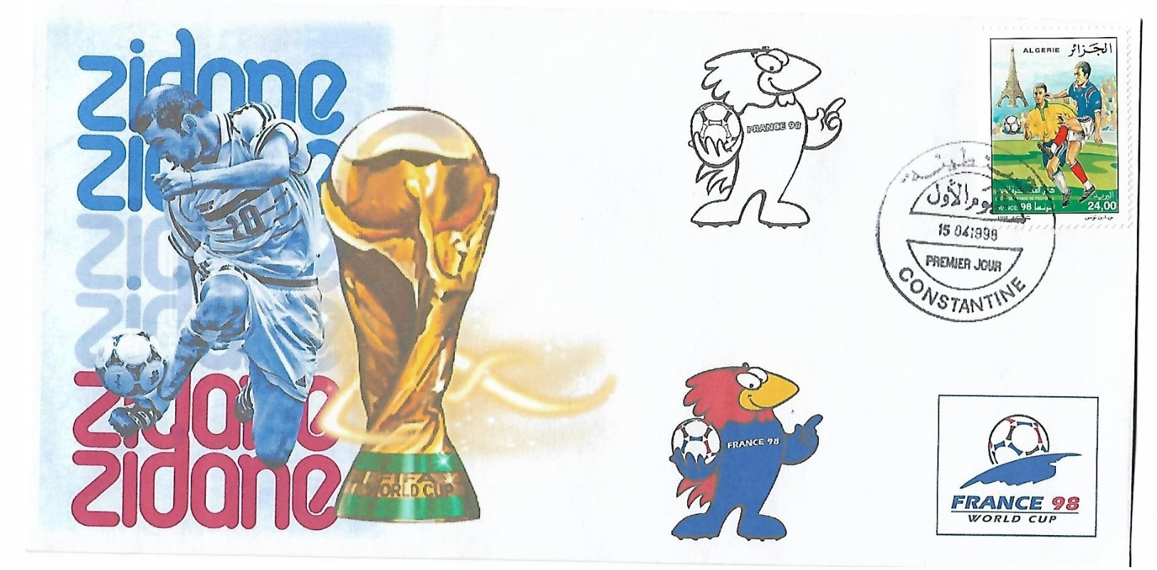 Algérie-Algeria-RARE Enveloppe Philatelique Tirage Limitée Coupe Du Monde France 1998-Zidane - 1998 – Frankreich