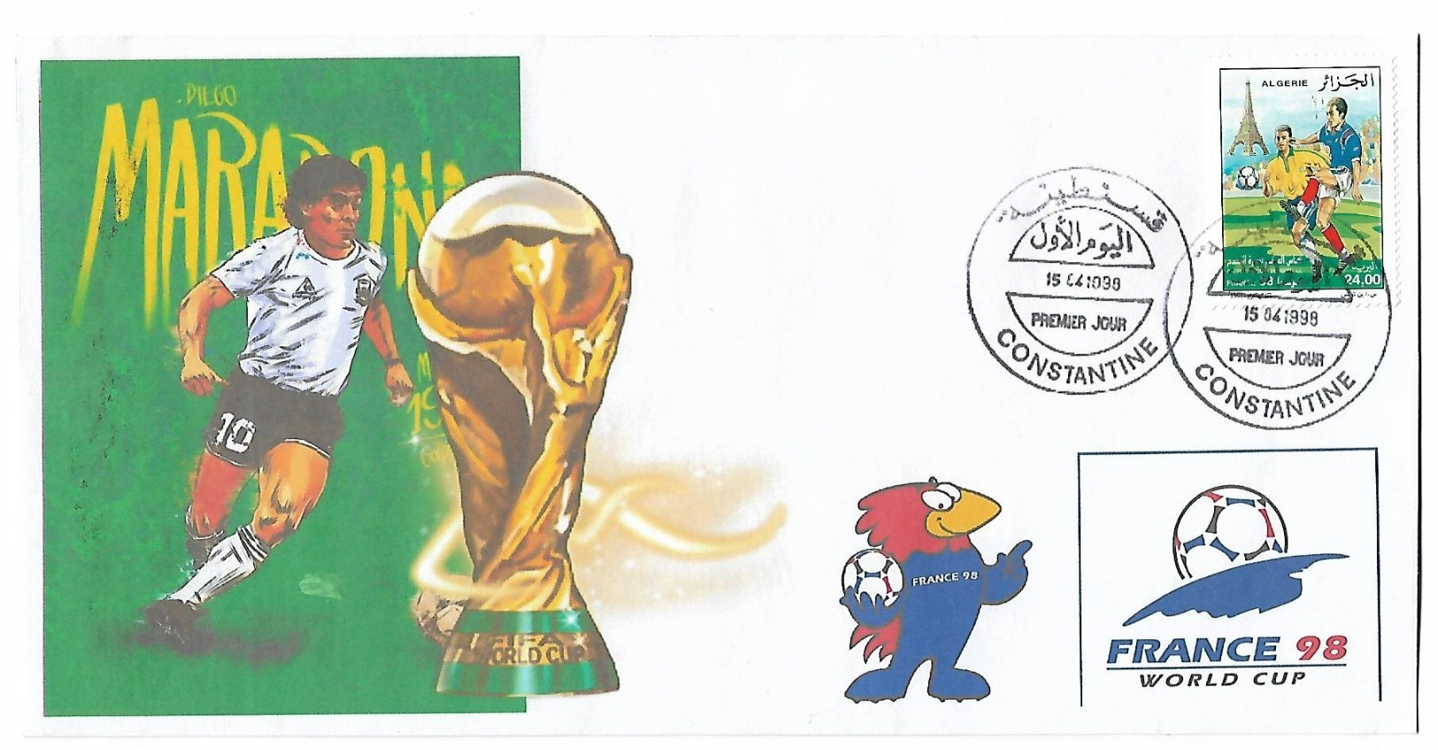 Algérie-Algeria-RARE Enveloppe Philatelique Tirage Limitée Coupe Du Monde France 1998-MARADONA - 1998 – Frankreich