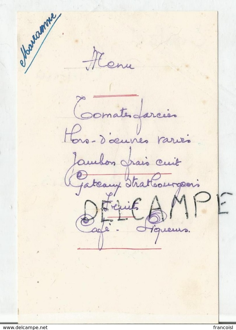 Mariage D'Emile Et Emma Le 10 Juillet 1954 à Ferrières. - Menus