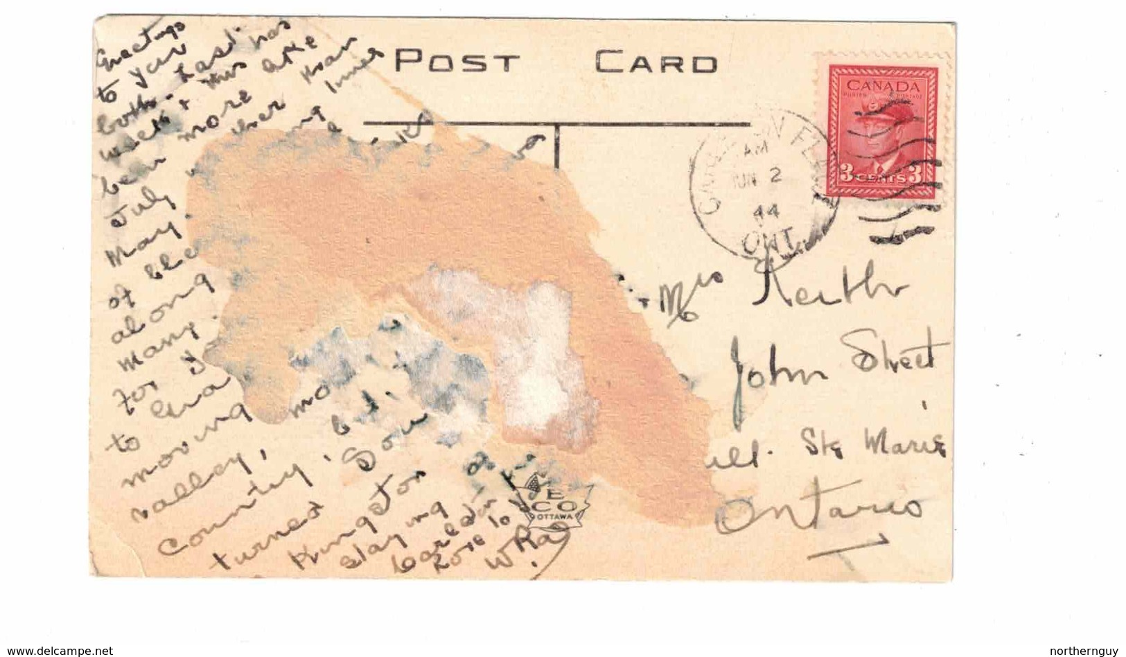 CARLETON PLACE, Ontario, Canada, The  Rapids, 1944 WB PECO Postcard, Lanark County - Sarnia