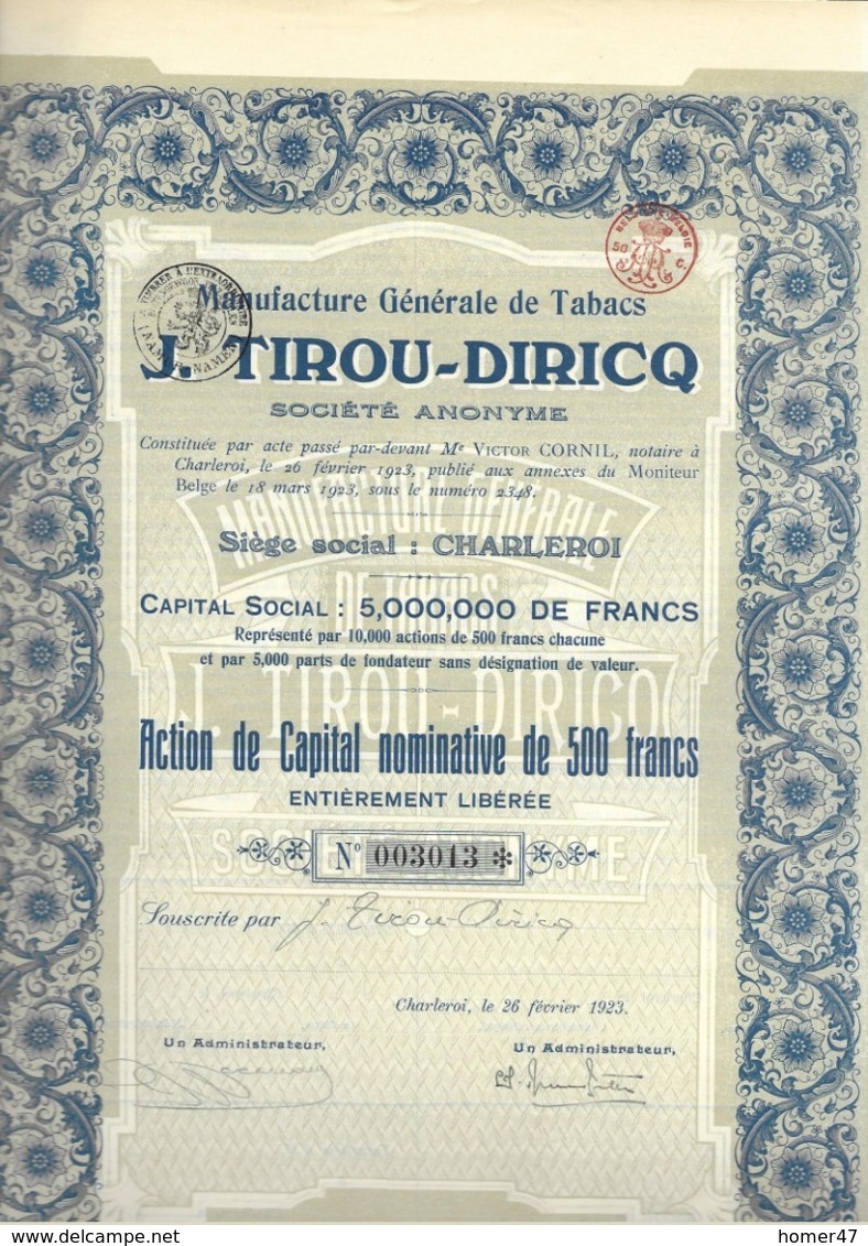 Manufacture Générale De Tabacs  J. Tirou - Diricq - Charleroi - Autres & Non Classés