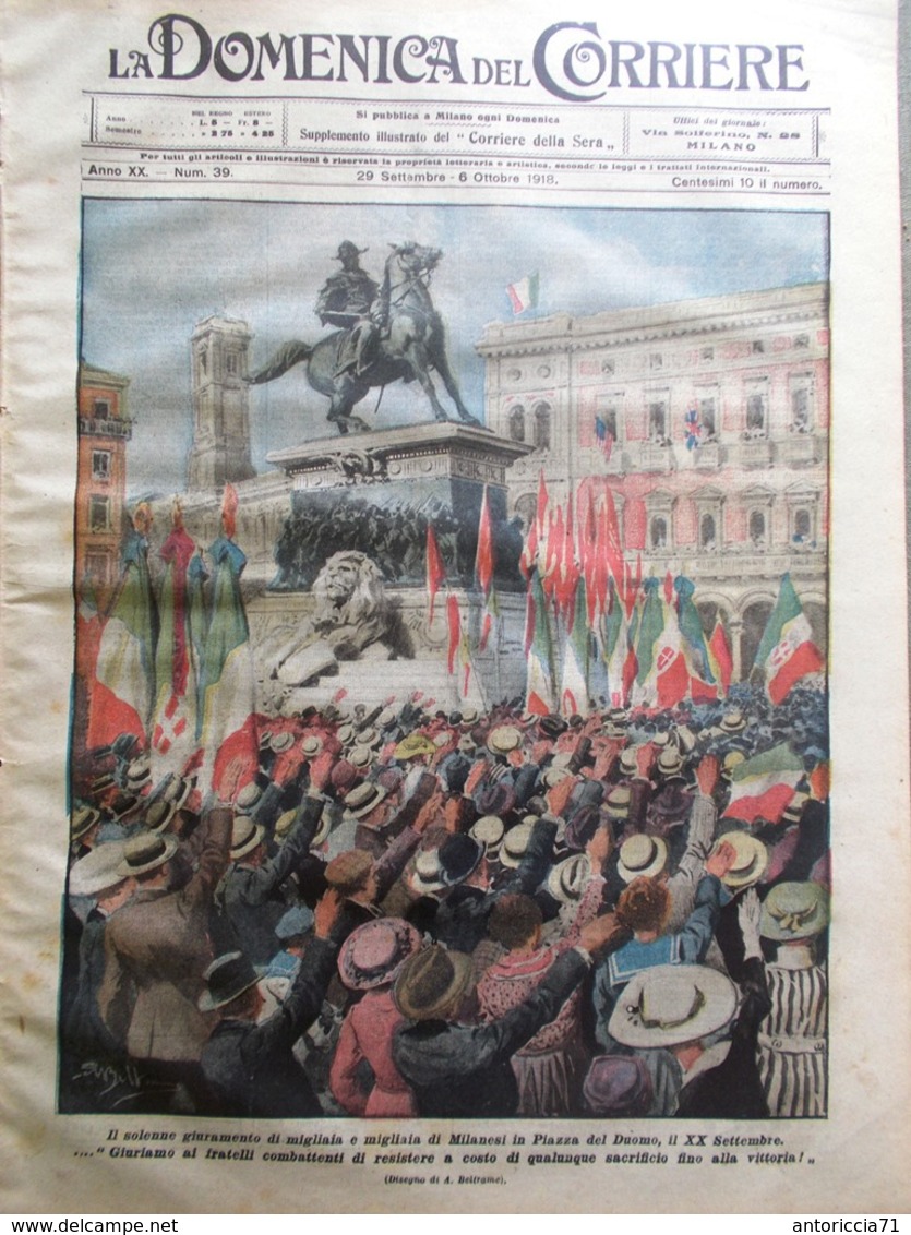 La Domenica Del Corriere 29 Settembre 1918 WW1 Piazza Duomo Veduti Pirati Milano - War 1914-18