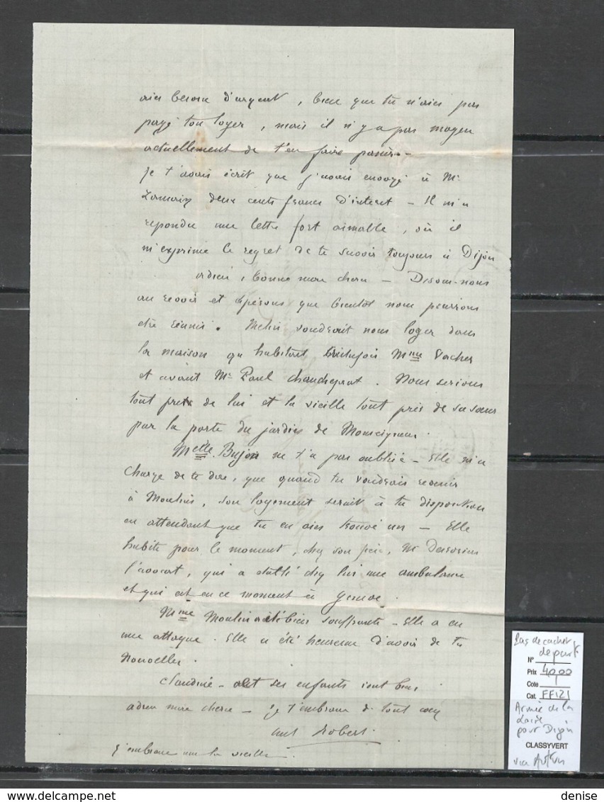 France -Lettre - Armée De La Loire - 02/70- Pour Dijon Via Autun - 1849-1876: Klassik