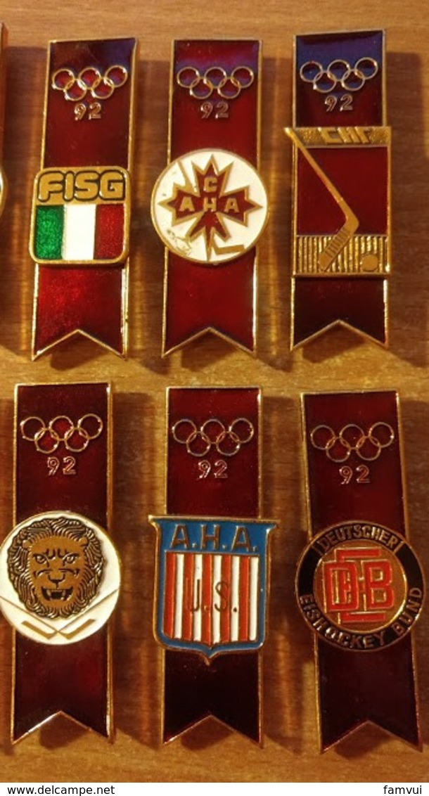 Jeux Olympiques 92 Hockey /glace 12 épinglettes Métal:Russie,Tchécoslovaquie,Norvège,USA,Italie,Pologne,Allemagne..... - Olympische Spelen