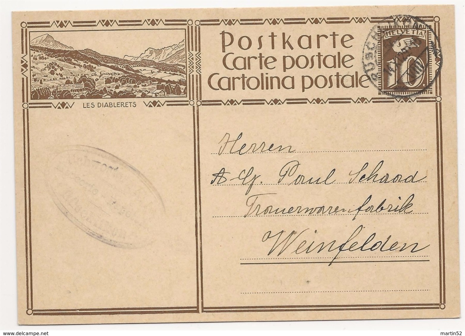 Schweiz Suisse 1929: Bild-PK / CPI "LES DIABLERETS" Mit O RÜSCHLIKON 14.XI.29 Nach Weinfelden - Interi Postali