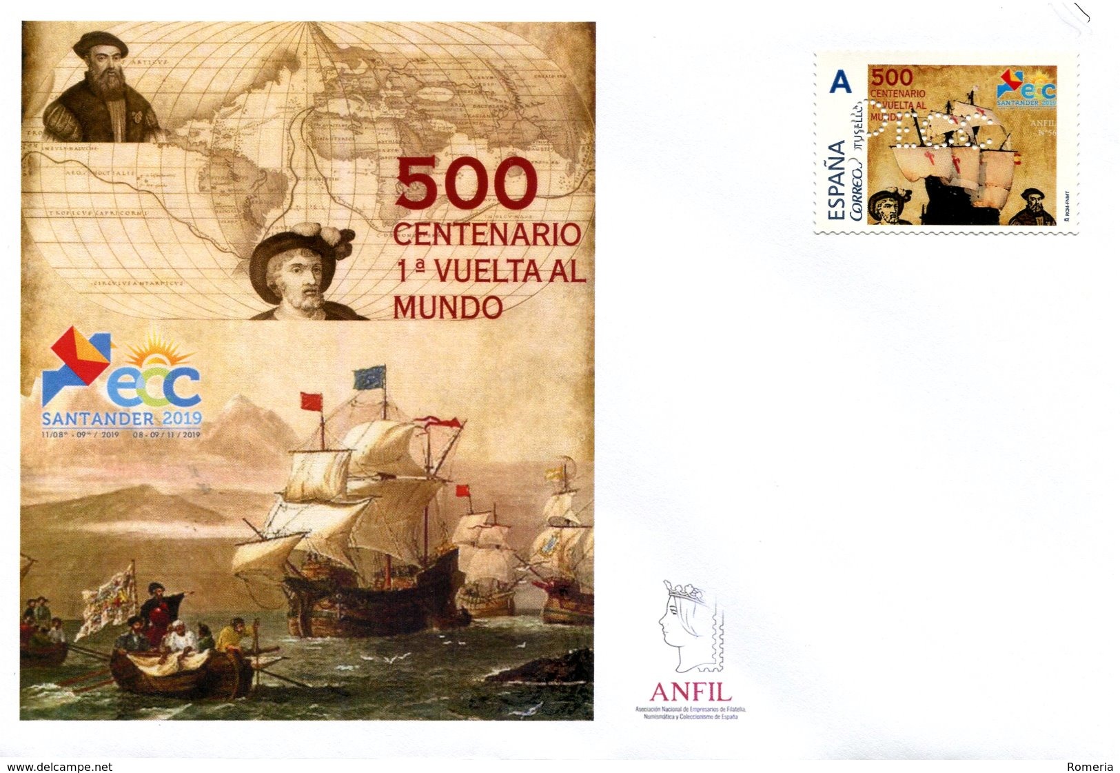 Espagne - 2019 - Santander - Timbre Personnalisé Et Perforé ECC Sur Enveloppe - Anfil Exfilna Santander 2019 - Unused Stamps