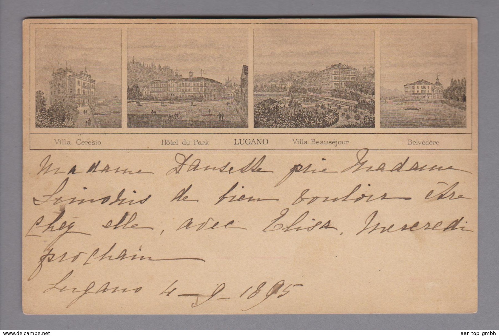 Schweiz Ganzsache Mit Privatzudruck 1895-09-04 Lugano "Hotel Du Park Lugano" Nach Bruxelles - Entiers Postaux