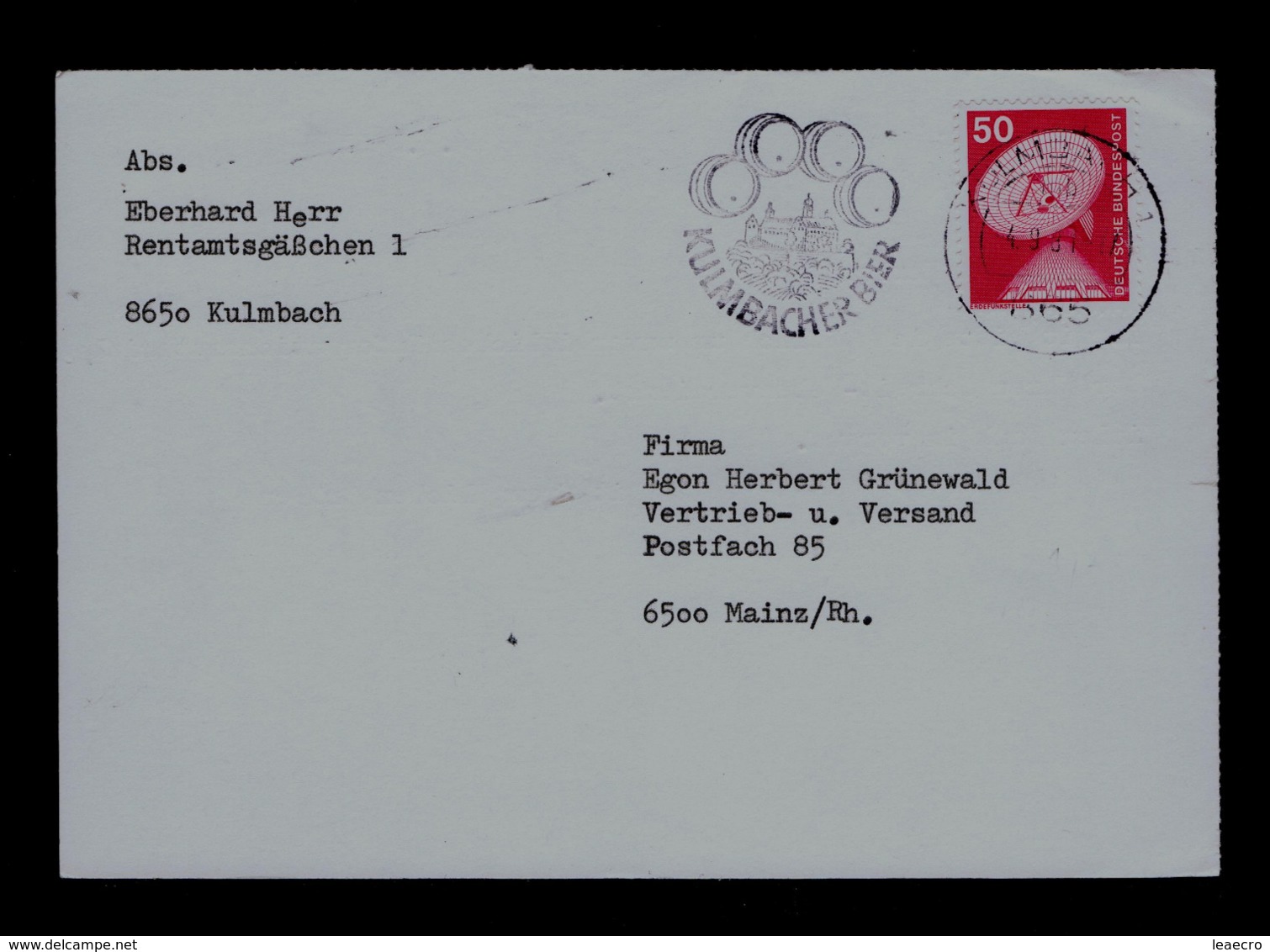 Germany Kulmbacher Bier Beer Boissons Drinks (slogan Postmark 1981) Bières Postal Document Gc4428 - Biere