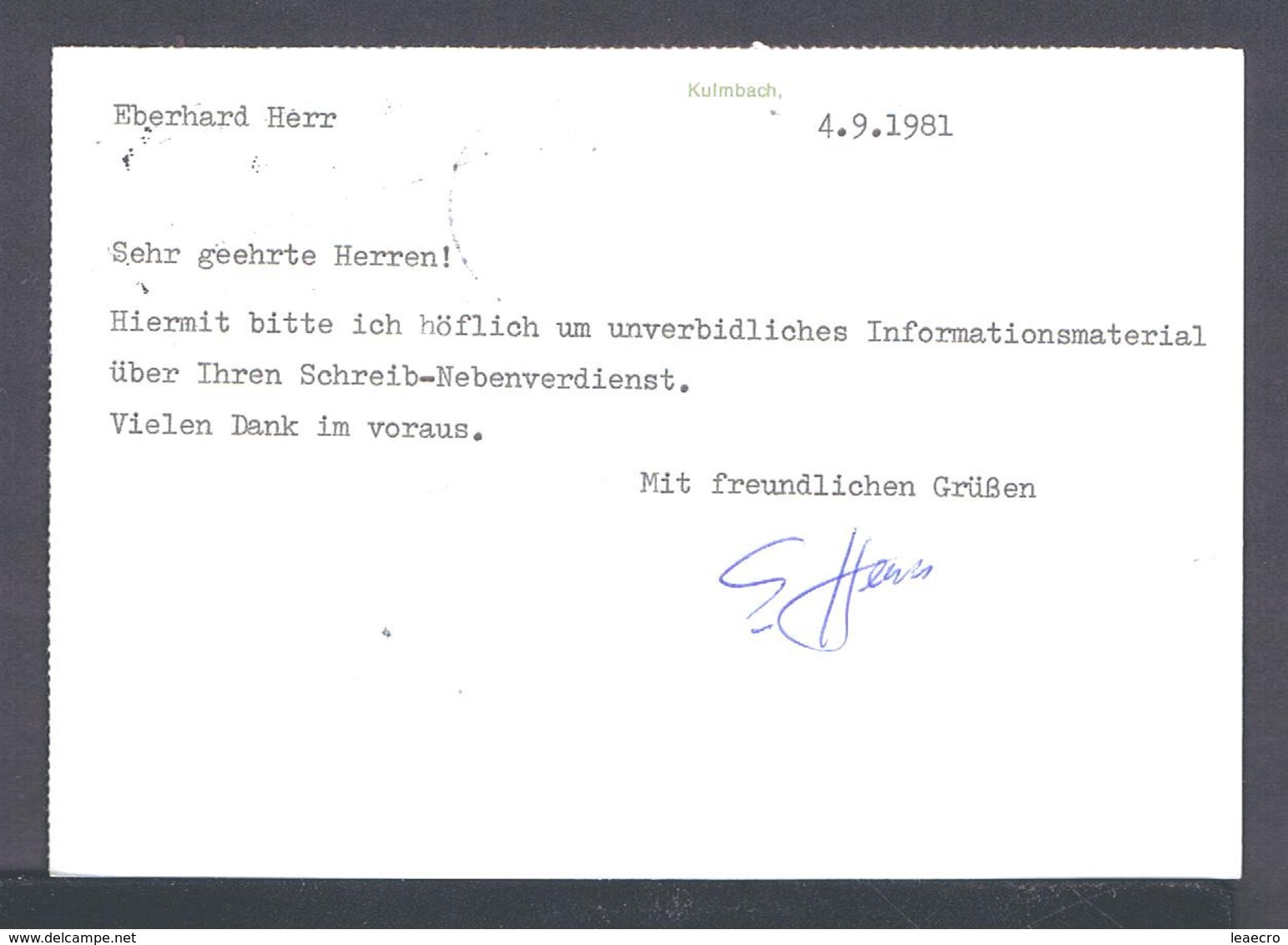 Germany Kulmbacher Bier Beer Boissons Drinks (slogan Postmark 1981) Bières Postal Document Gc4428 - Biere