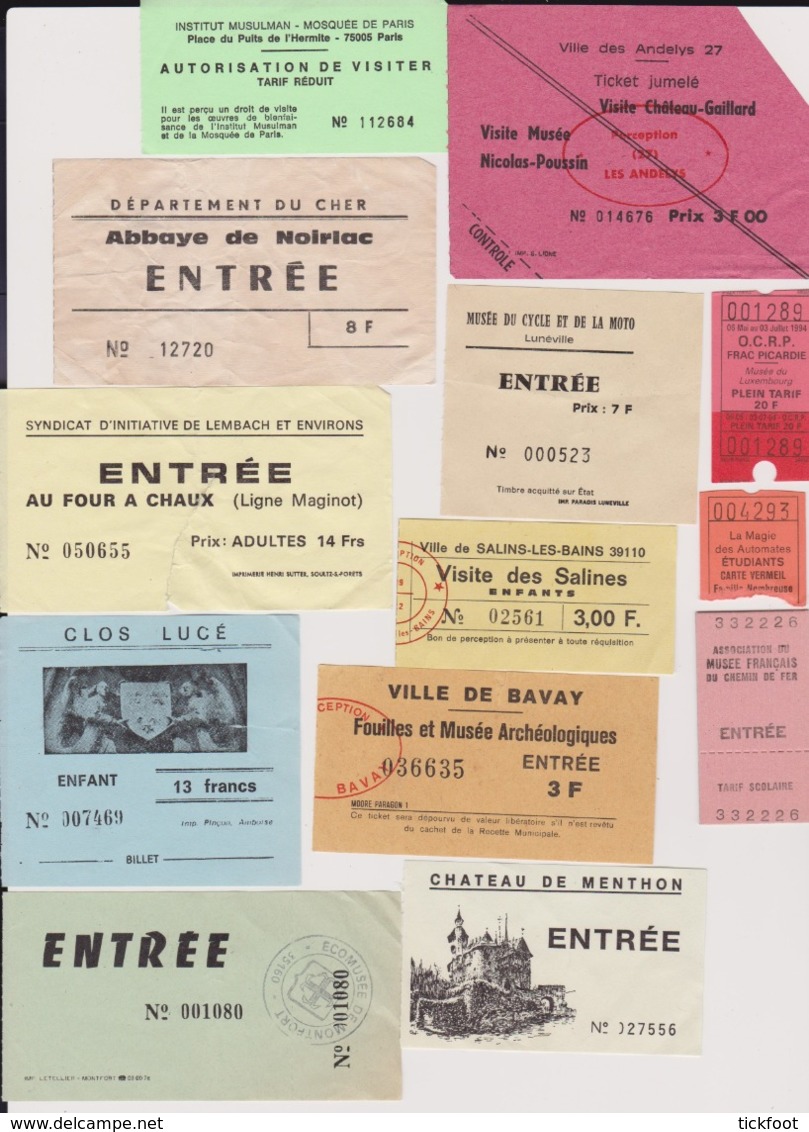 Lot 20 Tickets Visites Sites Touristiques Musée Piscine Abbayes Etc...  Différentes Régions De France - Tickets - Entradas