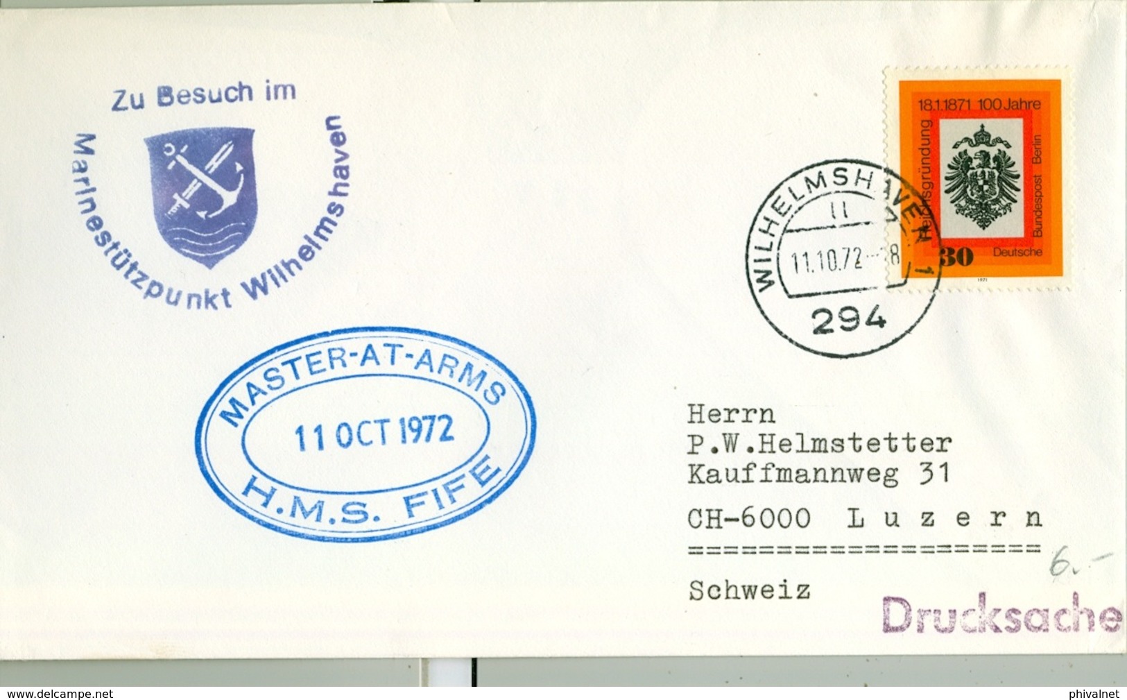 ALEMANIA , CORREO MARÍTIMO , SEA MAIL , SCHIFF POST , MARINESTÜTZPUNKT WILHELMSHAVEN , MASTER AT ARMS H.M.S. FIFE - Barcos