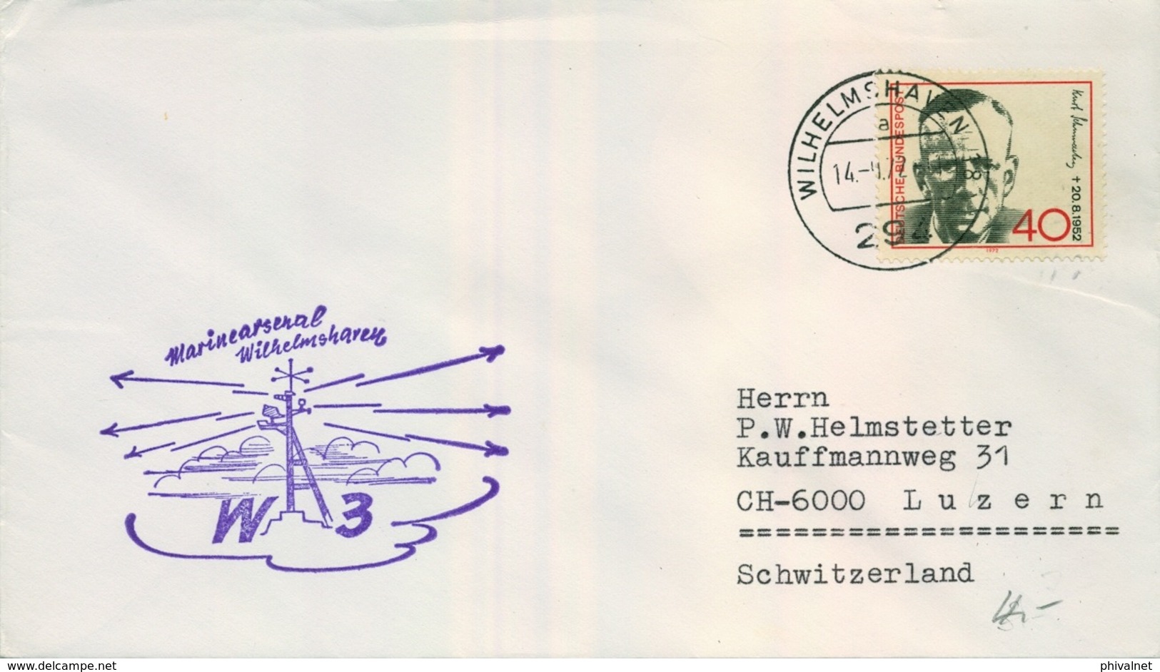 ALEMANIA , CORREO MARÍTIMO , SEA MAIL , SCHIFF POST , 1972 , MARINE ARSENAL WILHELMSHAVEN - Ships