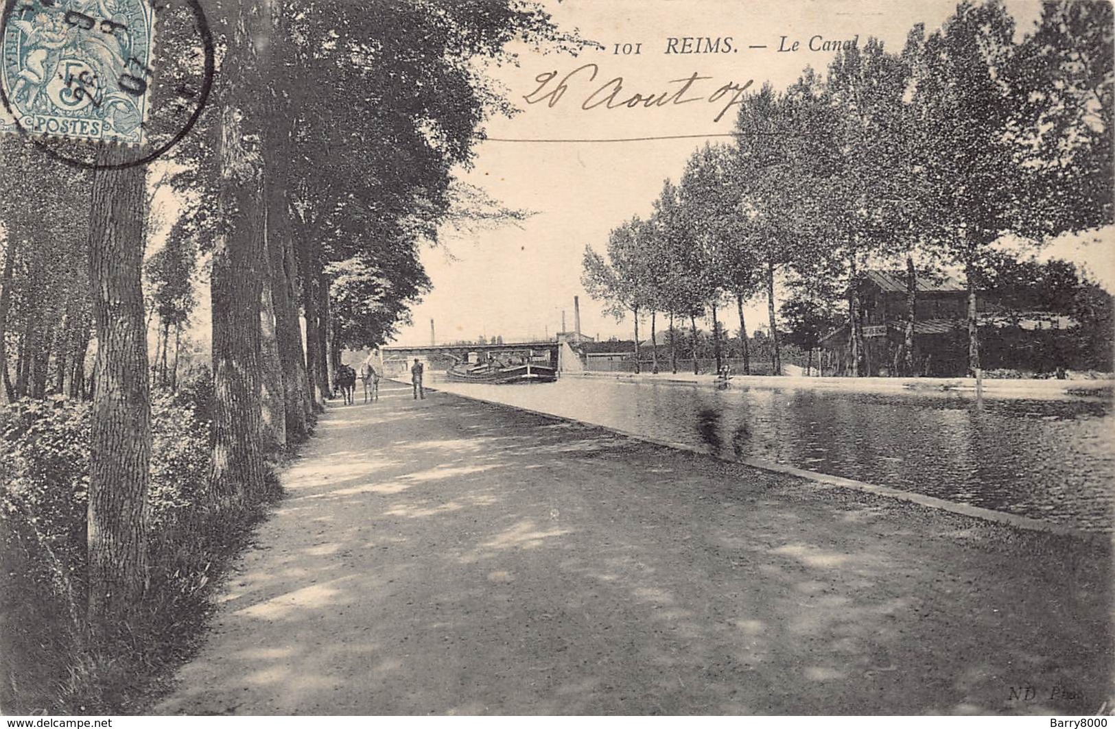 France 51 Marne  Reims  Le Canal Des Chevaux Tire Une Bateau Binnenschip Paarden Jagen Cheval De Hallage      Barry 422 - Reims