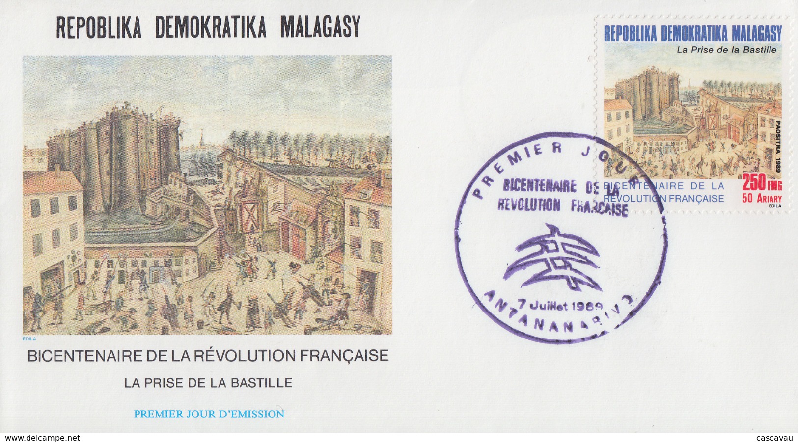 Enveloppe  FDC  1er  Jour   MADAGASCAR    Bicentenaire  De  La   REVOLUTION   FRANCAISE    1989 - Franz. Revolution