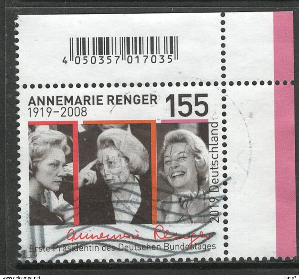 Duitsland, Mi 3499 Jaar 2019, Annemarie Renger, Hogere Waarde, Hoekblok, Gestempeld, - Used Stamps