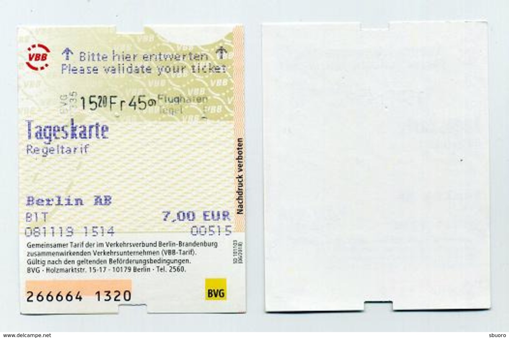 Transport Ticket. Tageskarte Regeltarif Berlin Zones A Et B 2019 Allemagne Germany Deutschland Tyskland - Europa