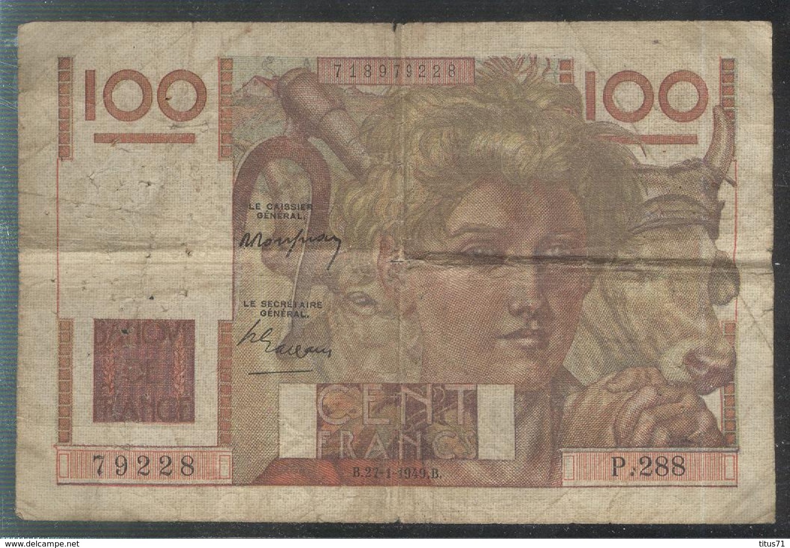 Billet 100 Francs France Jeune Paysan 22-1-1949 B - 100 F 1945-1954 ''Jeune Paysan''